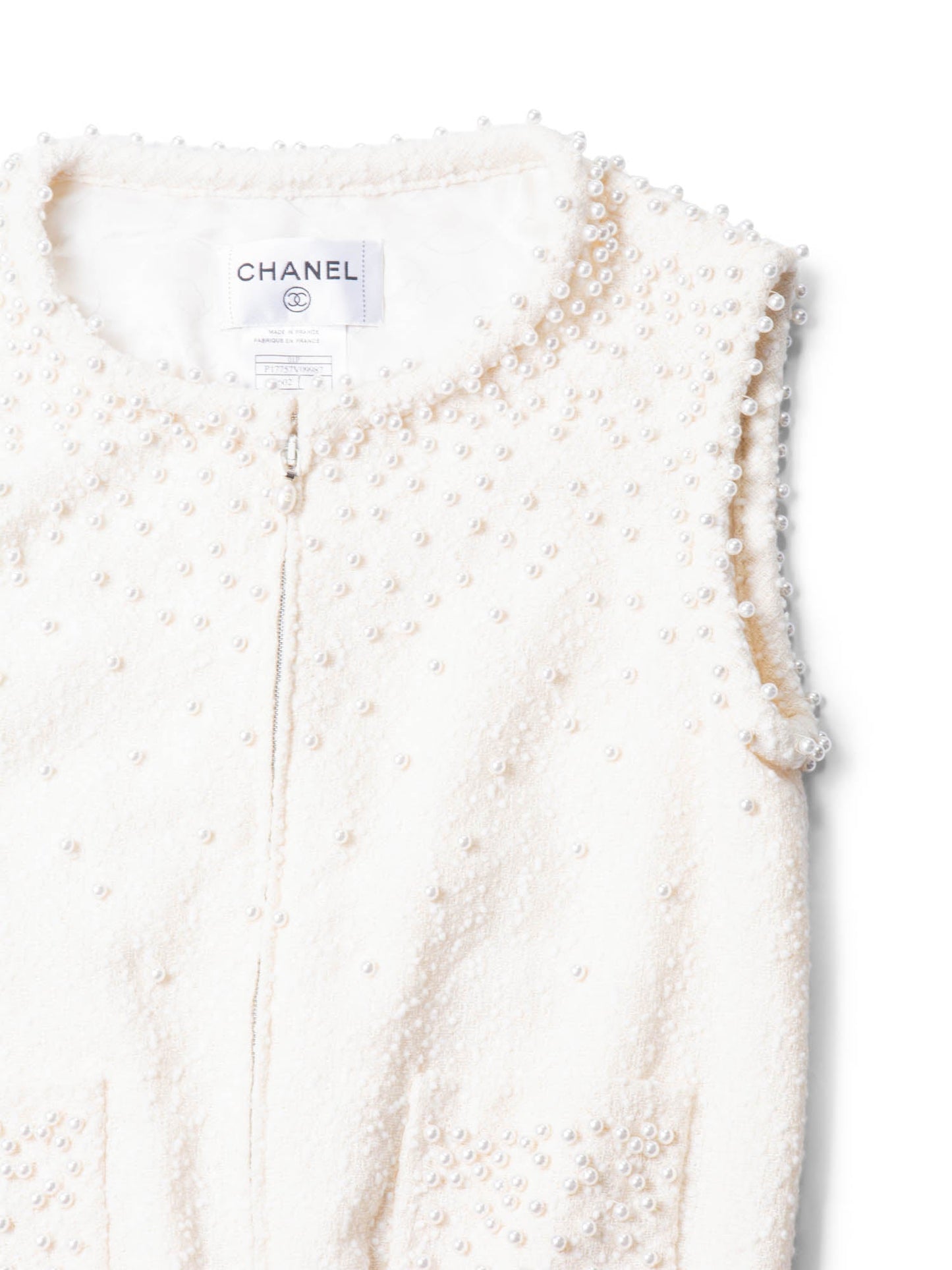 Chanel CC Logo Fantasy Tweed Pearl Two Piece Mermaid Maxi Skirt Vest Ivory