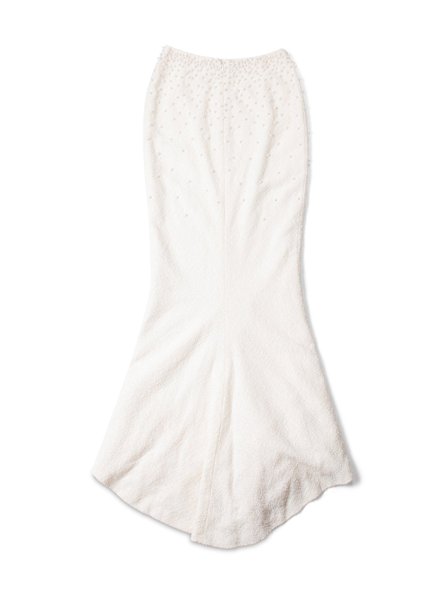 Chanel CC Logo Fantasy Tweed Pearl Two Piece Mermaid Maxi Skirt Vest Ivory
