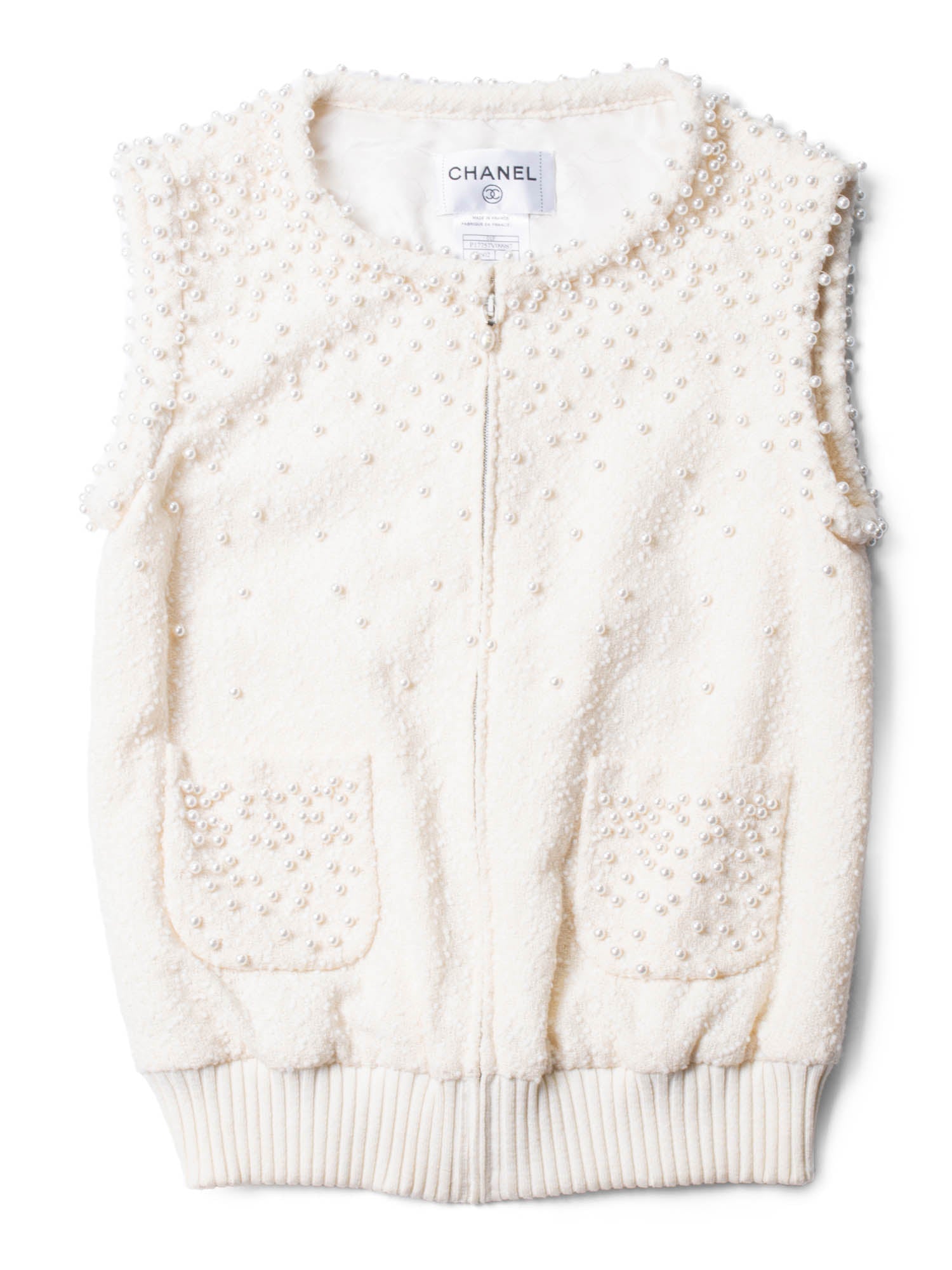Chanel CC Logo Fantasy Tweed Pearl Two Piece Mermaid Maxi Skirt Vest Ivory