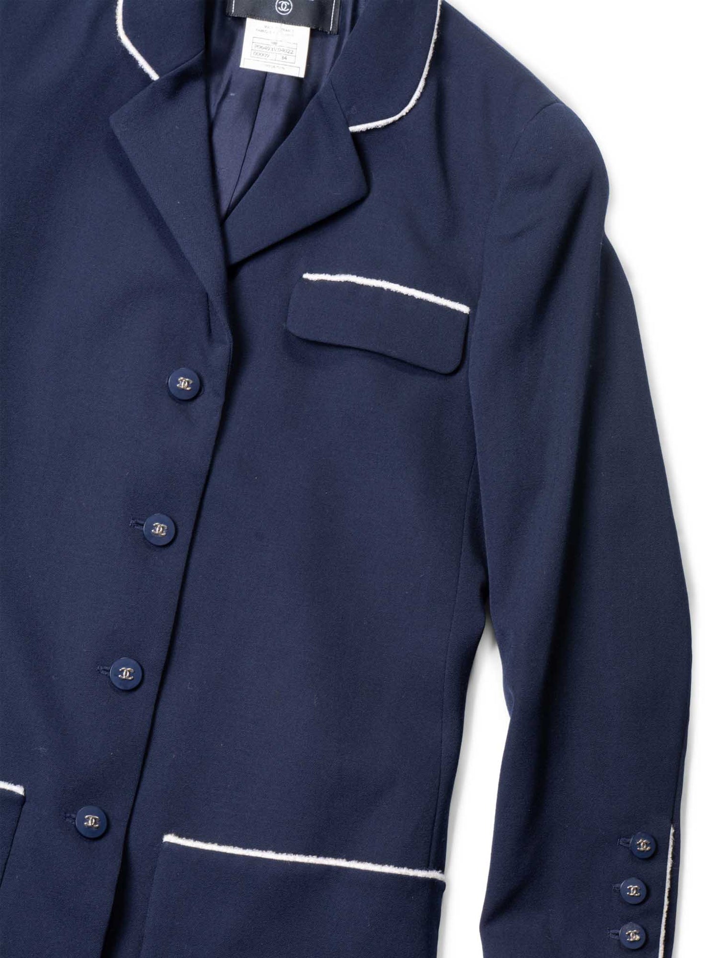 Chanel CC Logo Fringe Wool Jacket Navy Ivory