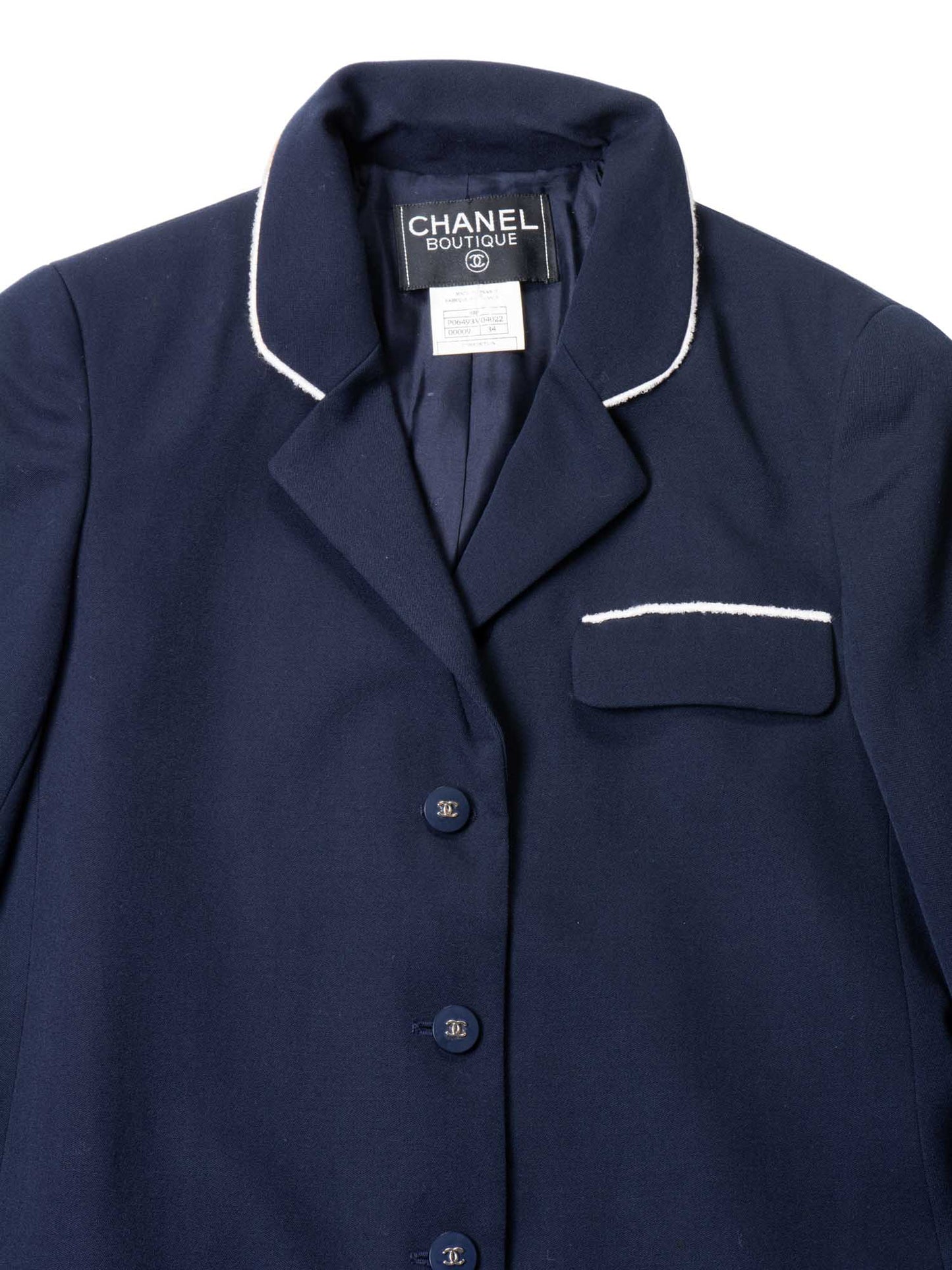 Chanel CC Logo Fringe Wool Jacket Navy Ivory