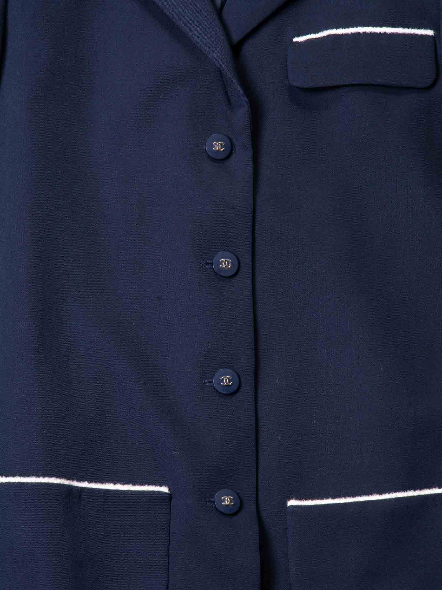Chanel CC Logo Fringe Wool Jacket Navy Ivory