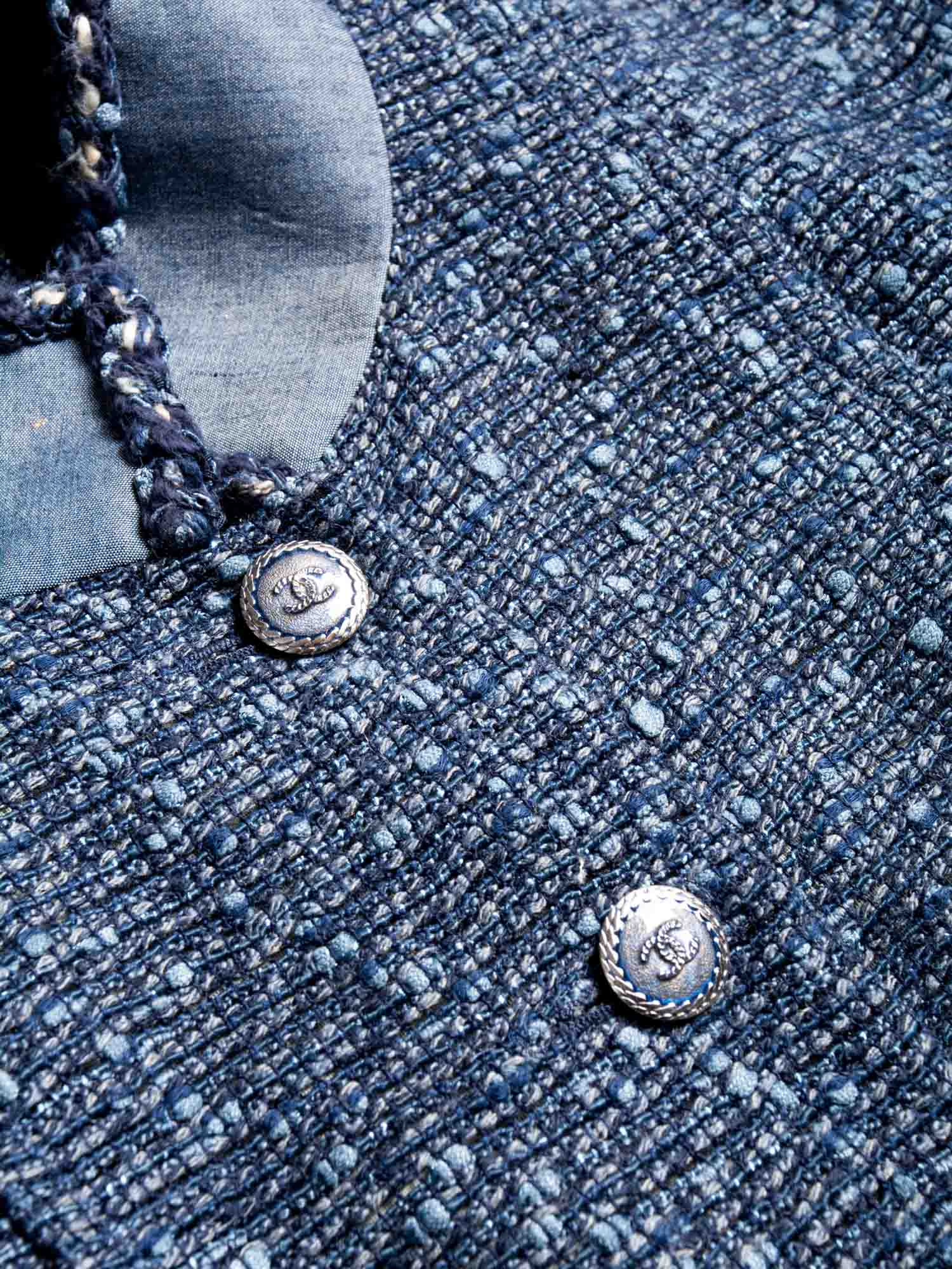 Chanel CC Logo Fringy Fantasy Tweed Jacket Blue