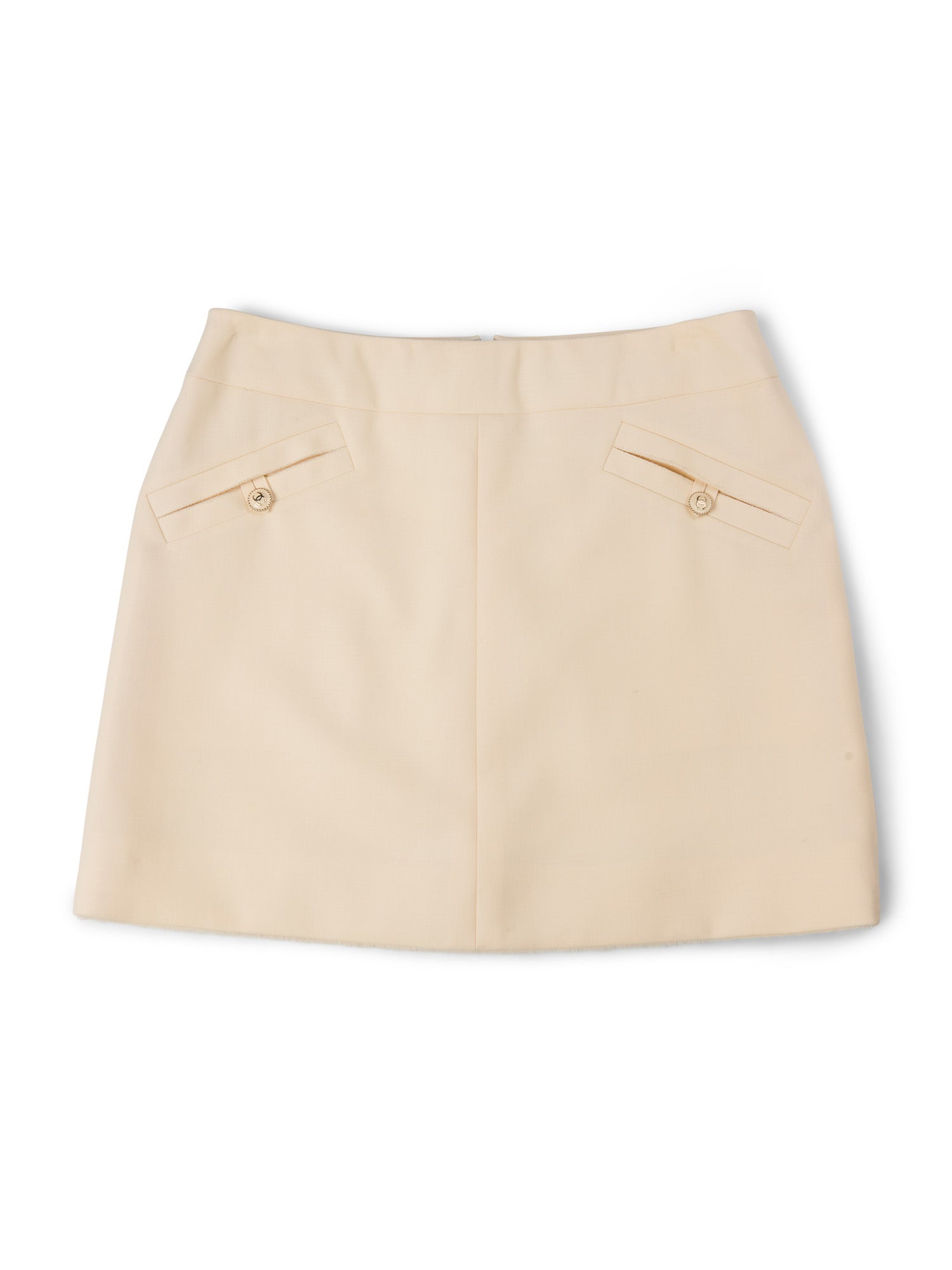 Chanel CC Logo Front Pocket Mini Skirt Ivory