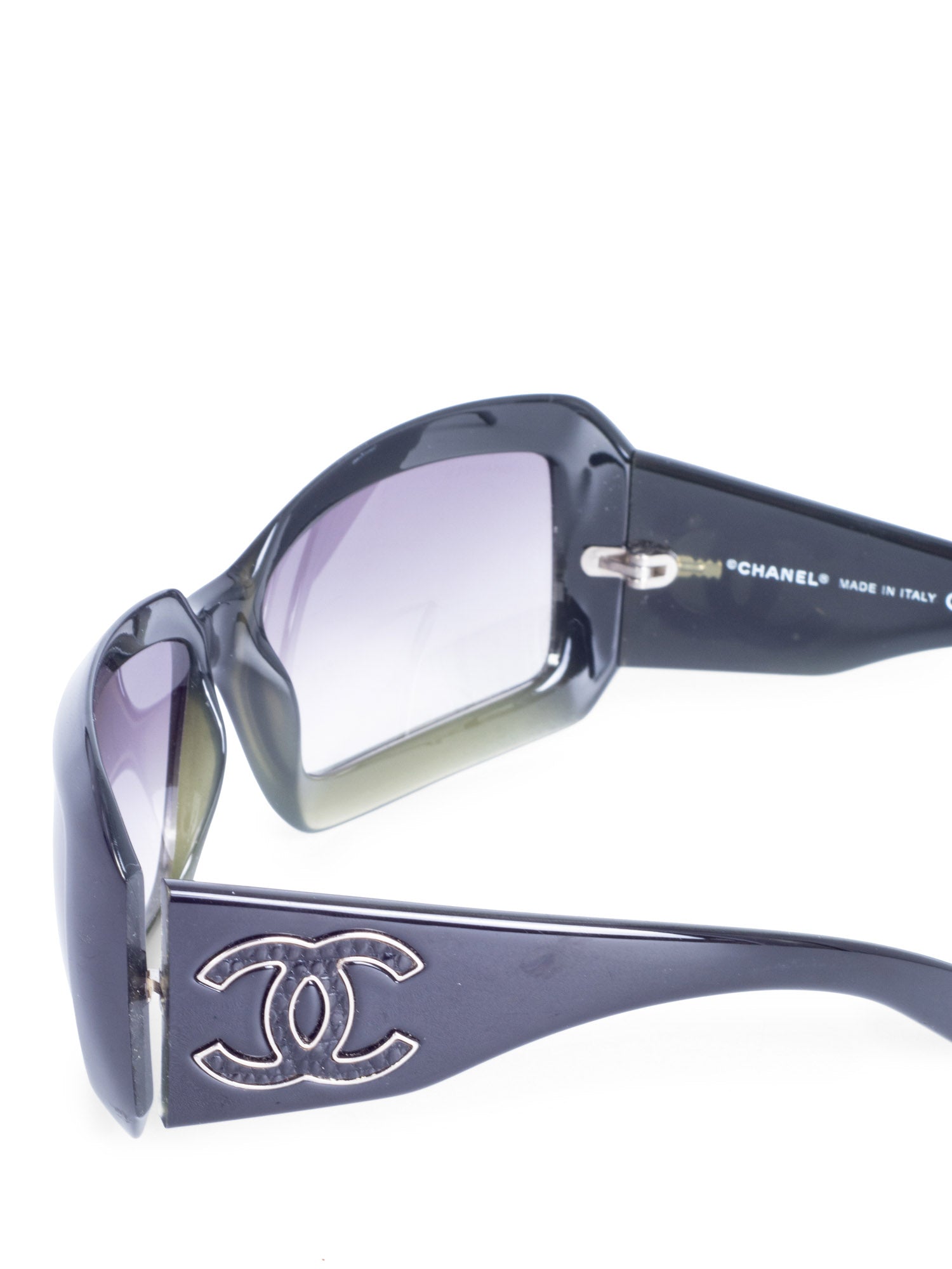Chanel CC Logo Gradient Rectangular Sunglasses Black Green