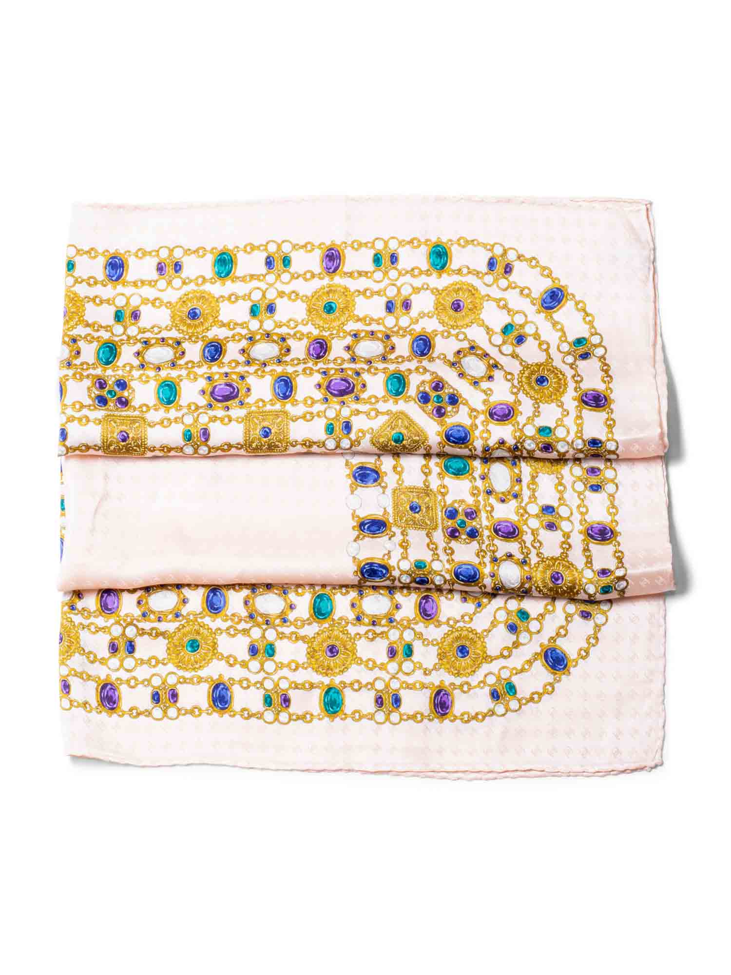 Chanel CC Logo Gripoix Jewels Scarf Pink Multicolor