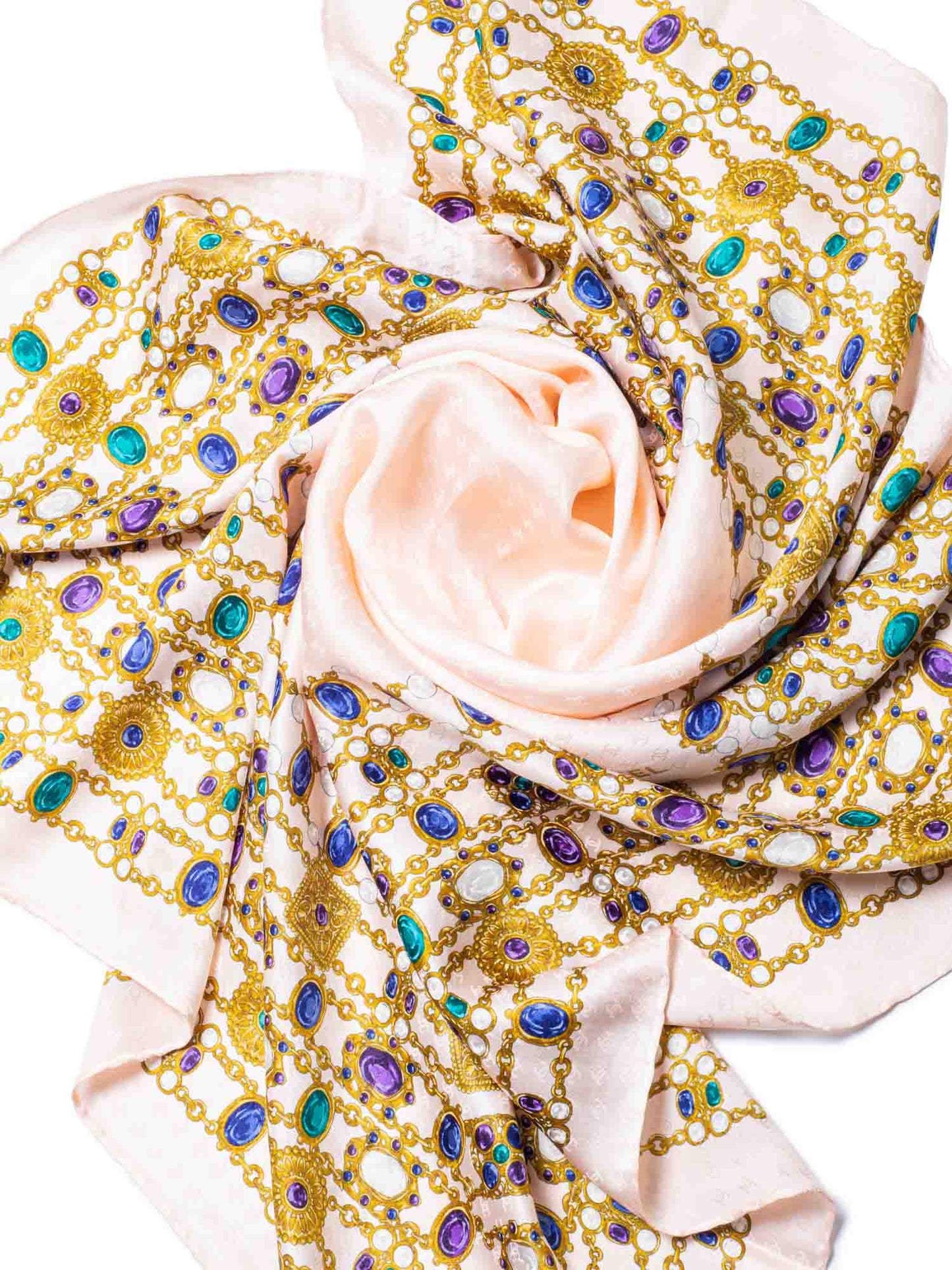 Chanel CC Logo Gripoix Jewels Scarf Pink Multicolor