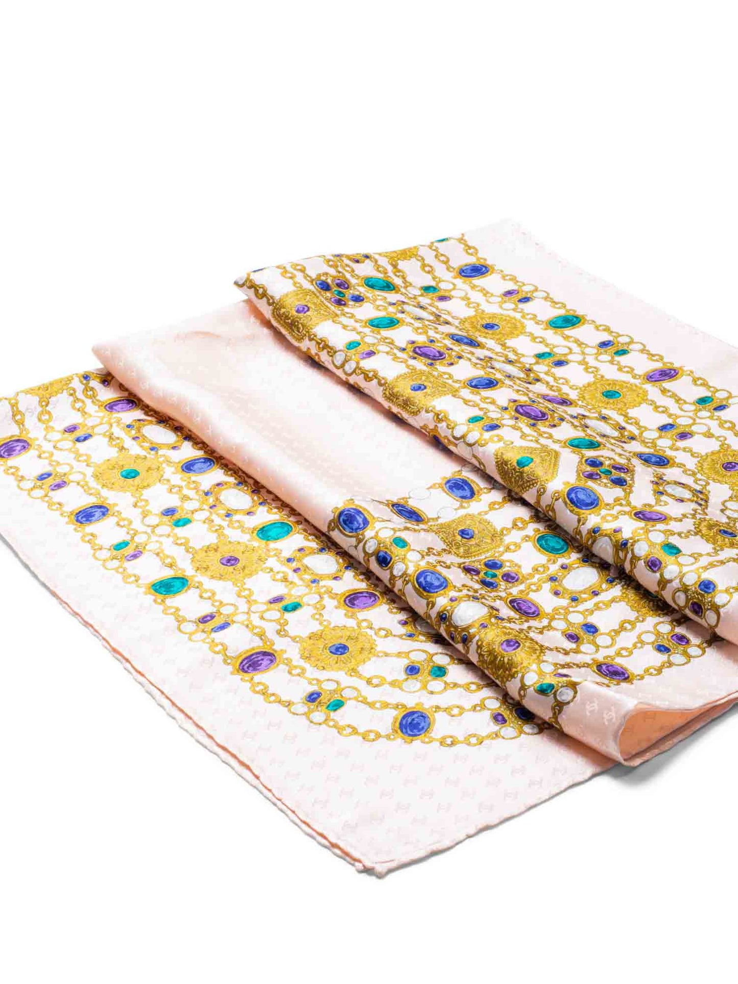 Chanel CC Logo Gripoix Jewels Scarf Pink Multicolor