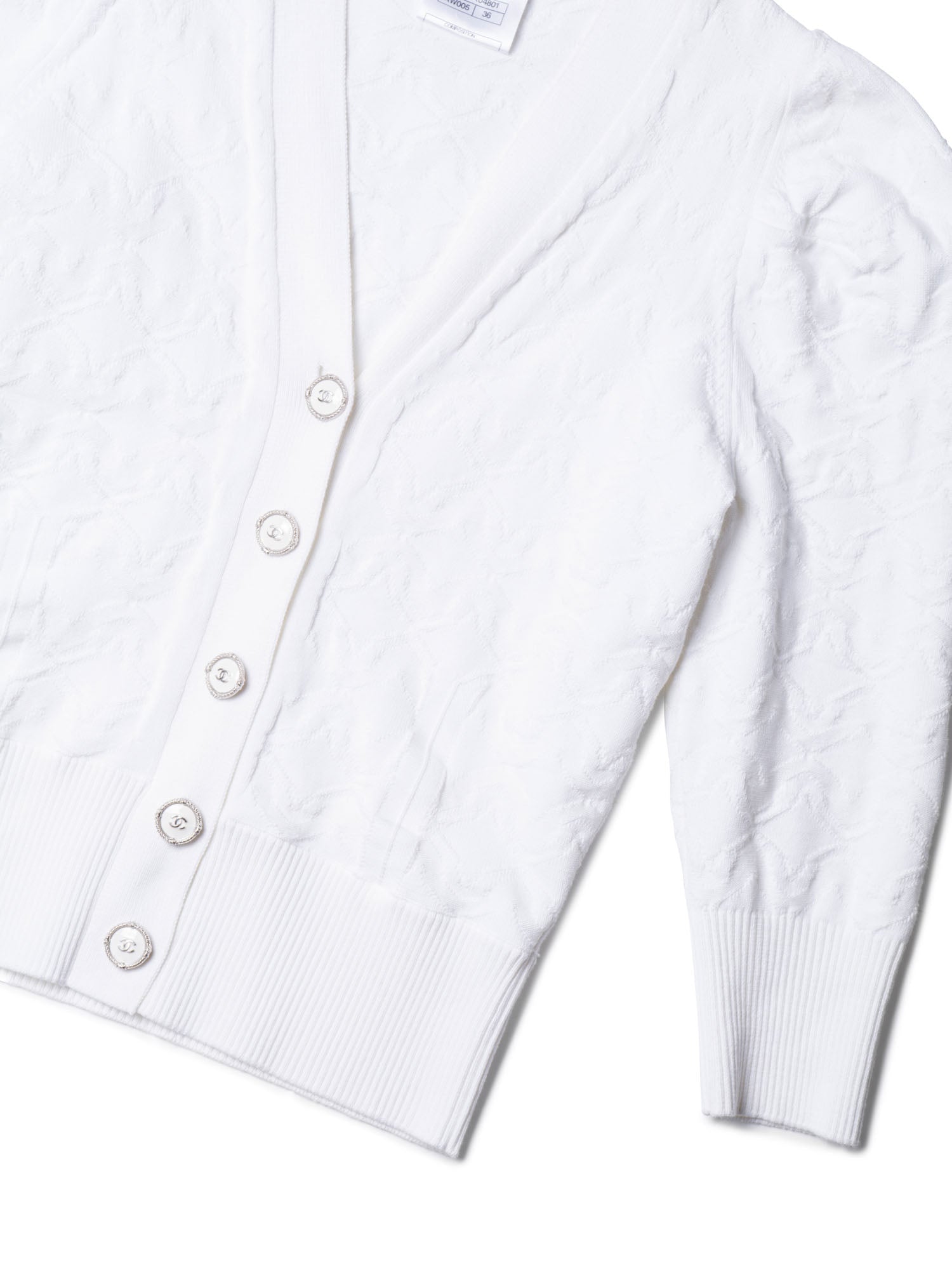 Chanel CC Logo Knit Button Down Cardigan White