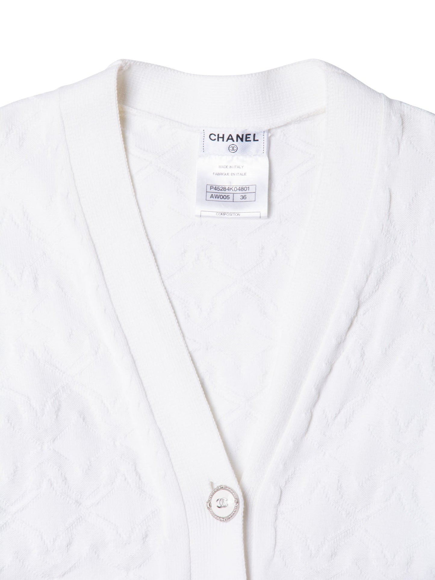 Chanel CC Logo Knit Button Down Cardigan White