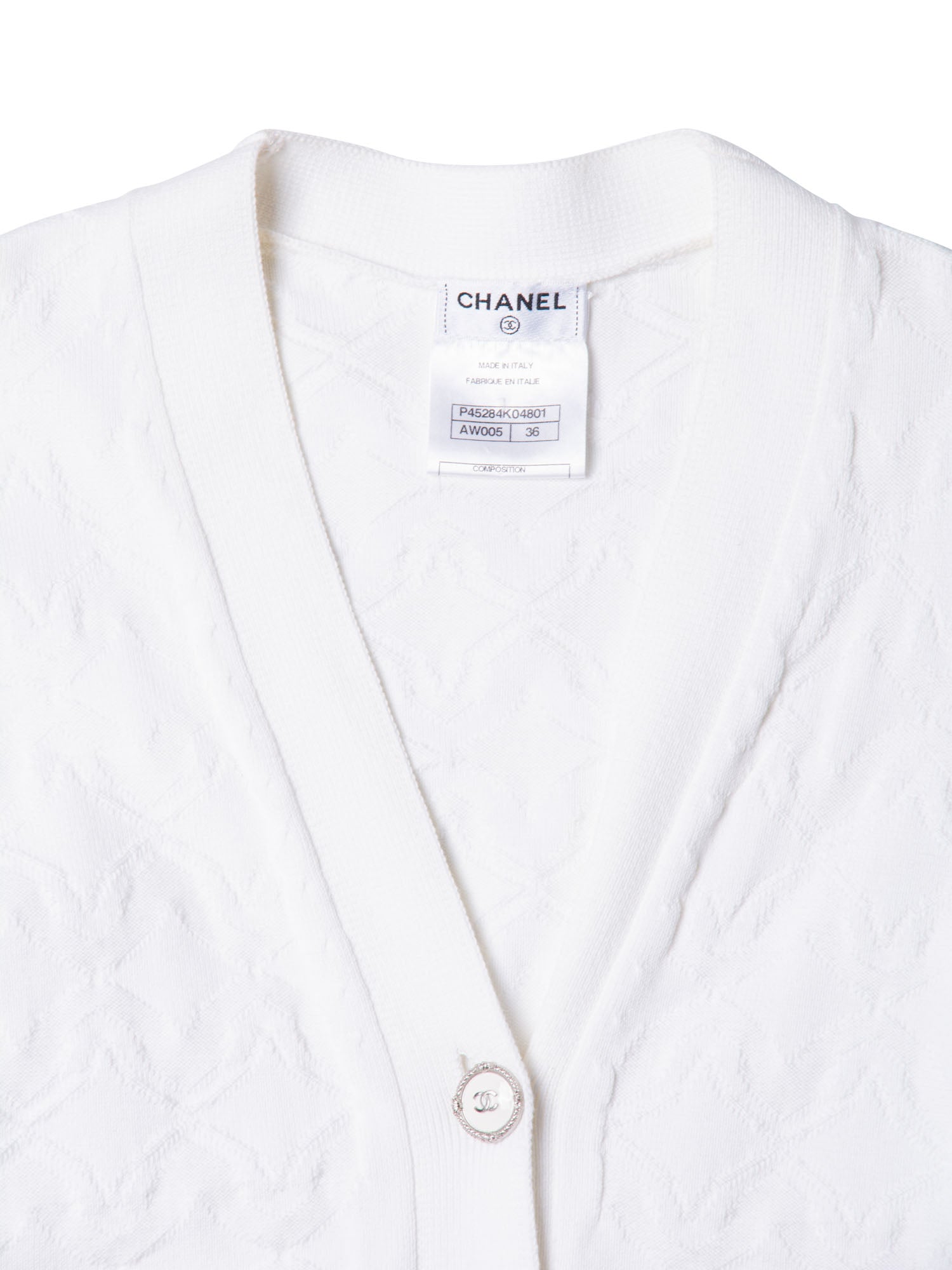 Chanel CC Logo Knit Button Down Cardigan White