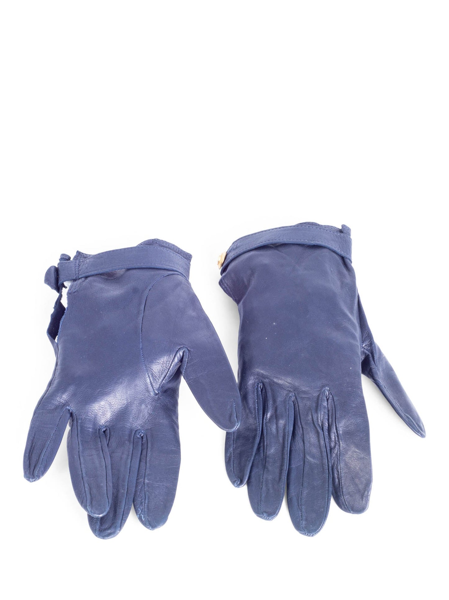 Chanel CC Logo Leather Gloves Navy Gold