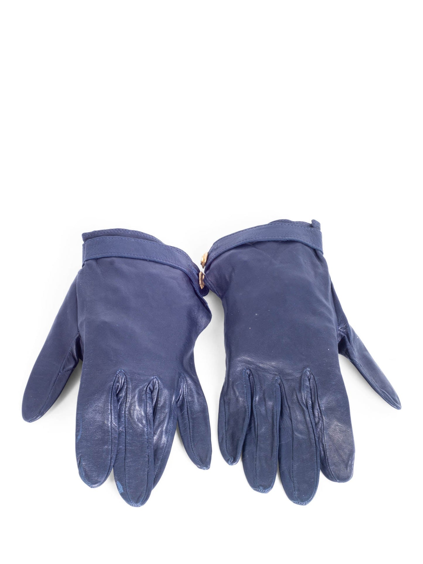 Chanel CC Logo Leather Gloves Navy Gold