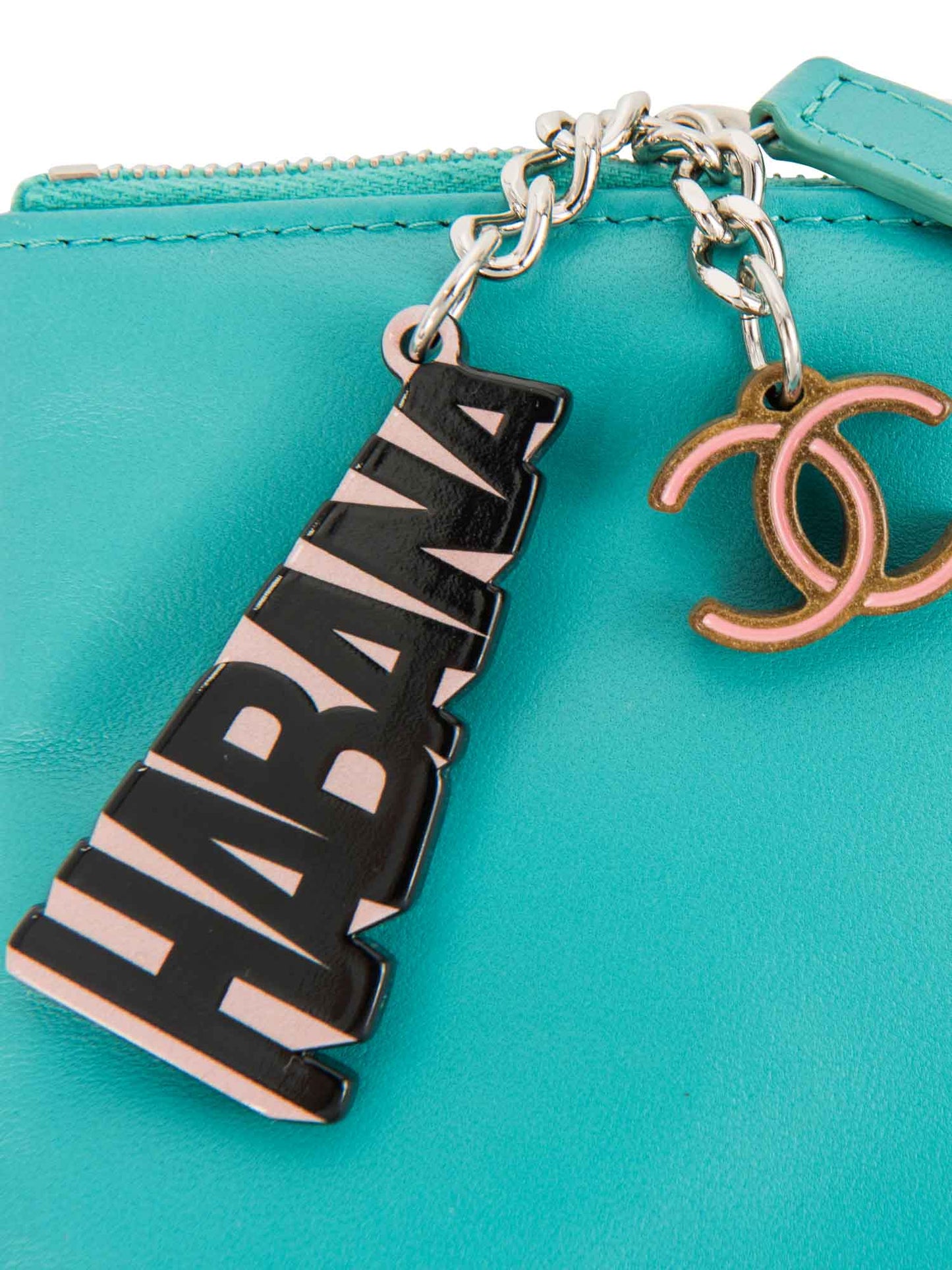 Chanel CC Logo Leather Habana Clutch Aqua Blue