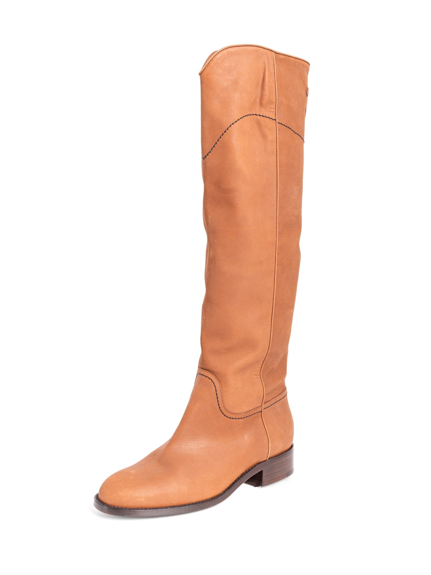 Chanel CC Logo Leather Pull On Flat Boots Brown