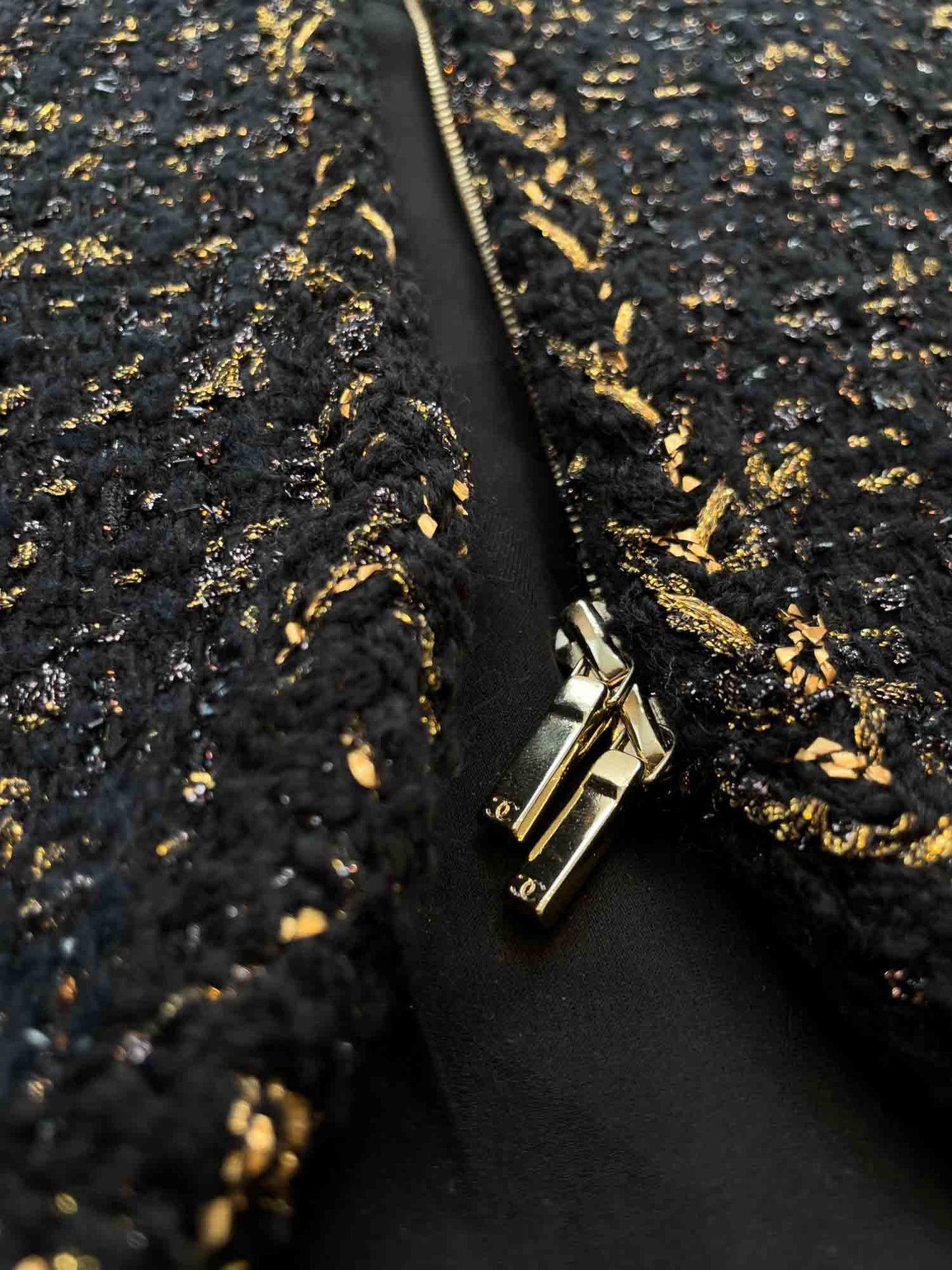 Chanel CC Logo Lesage Tweed Fringe Aline Jacket Black