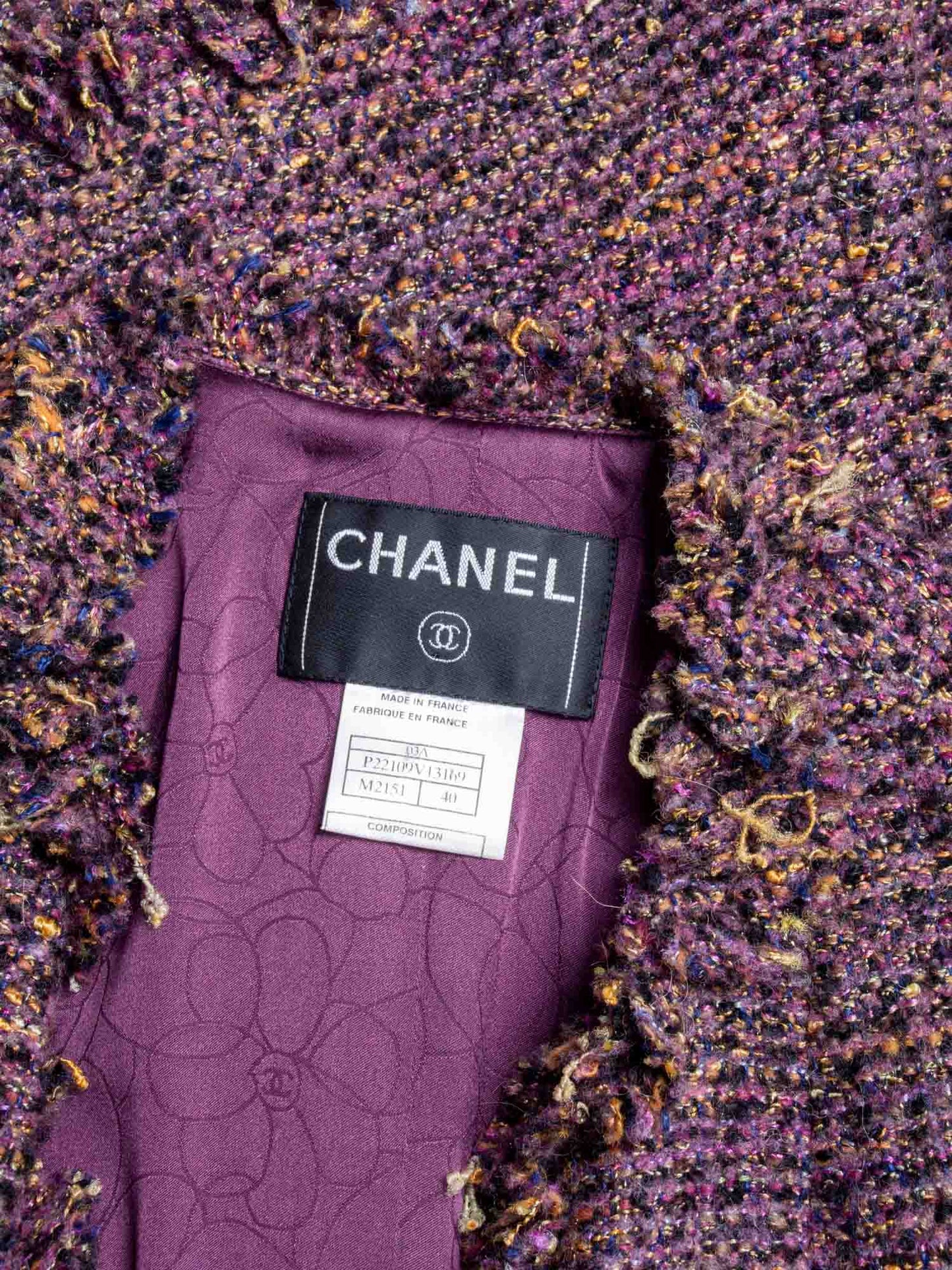 Chanel CC Logo Lesage Tweed Fringe Jacket Purple