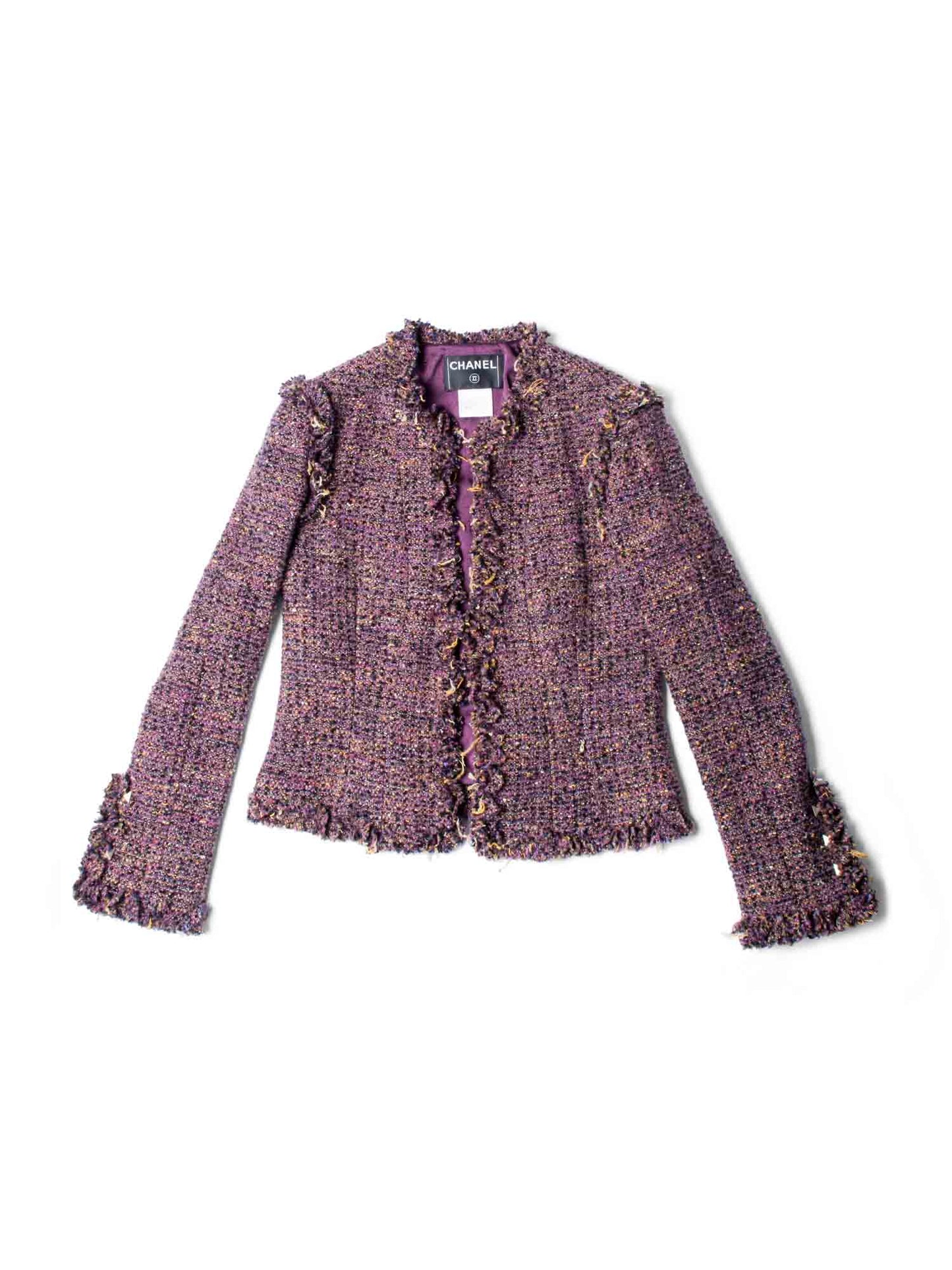 Chanel CC Logo Lesage Tweed Fringe Jacket Purple