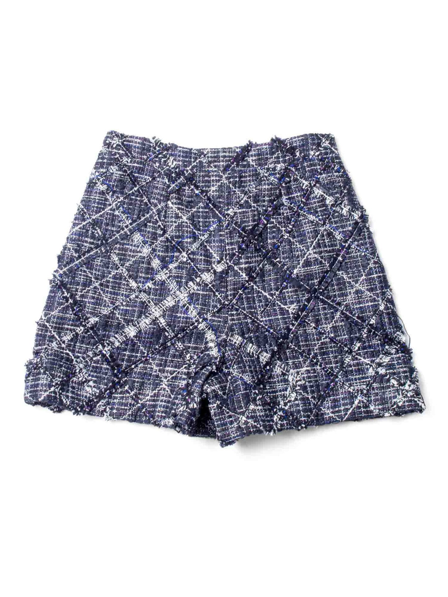 Chanel CC Logo Lesage Tweed Fringe Shorts Black White