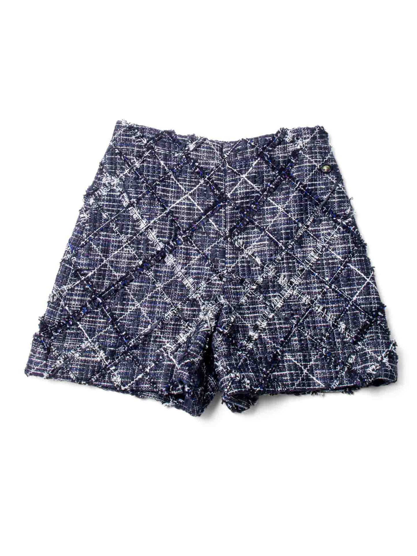 Chanel CC Logo Lesage Tweed Fringe Shorts Black White
