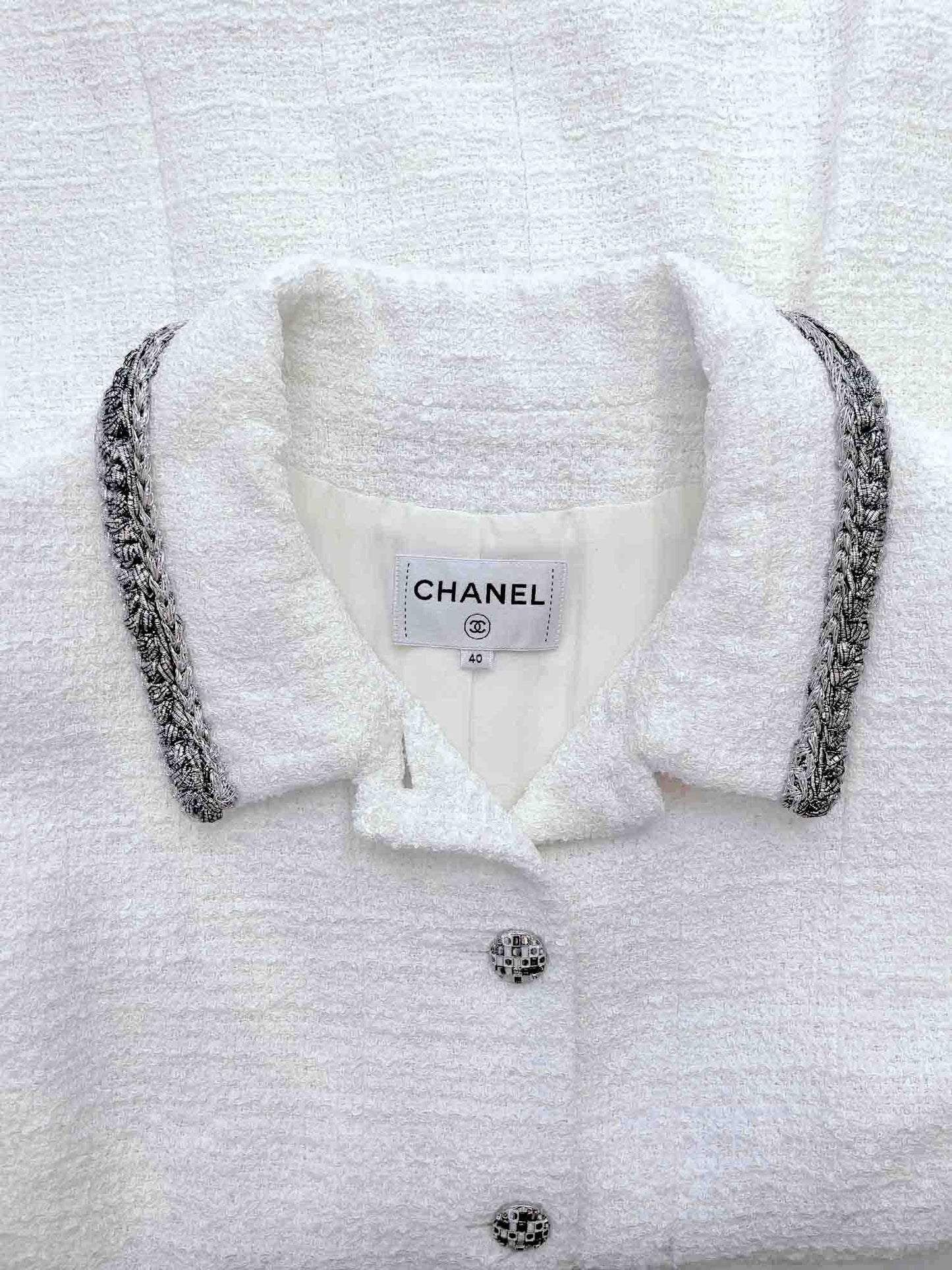 Chanel CC Logo Lesage Tweed Fringy Fitted Mini Dress White