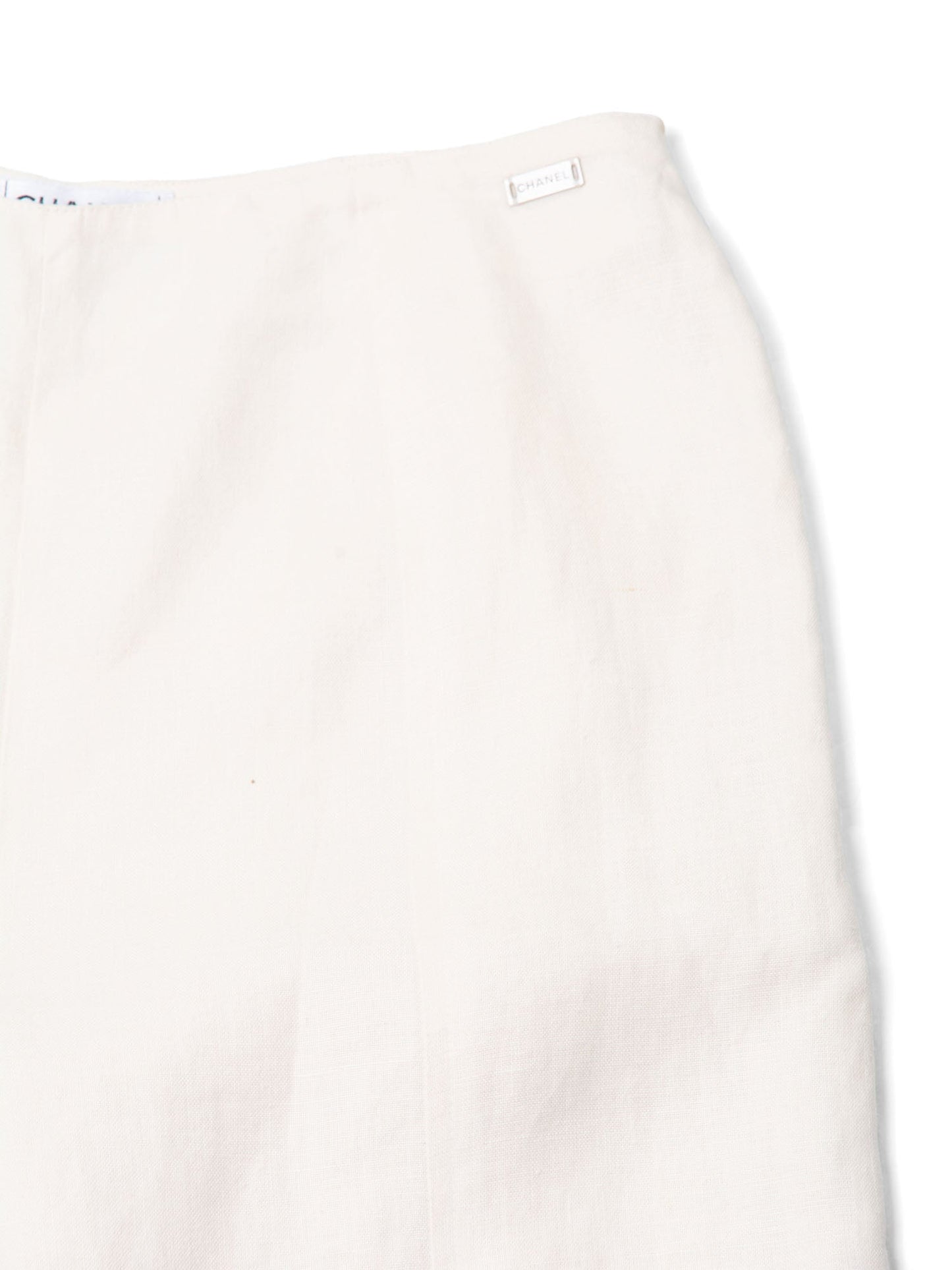 Chanel CC Logo Linen High Waisted Straight Leg Pants Ivory
