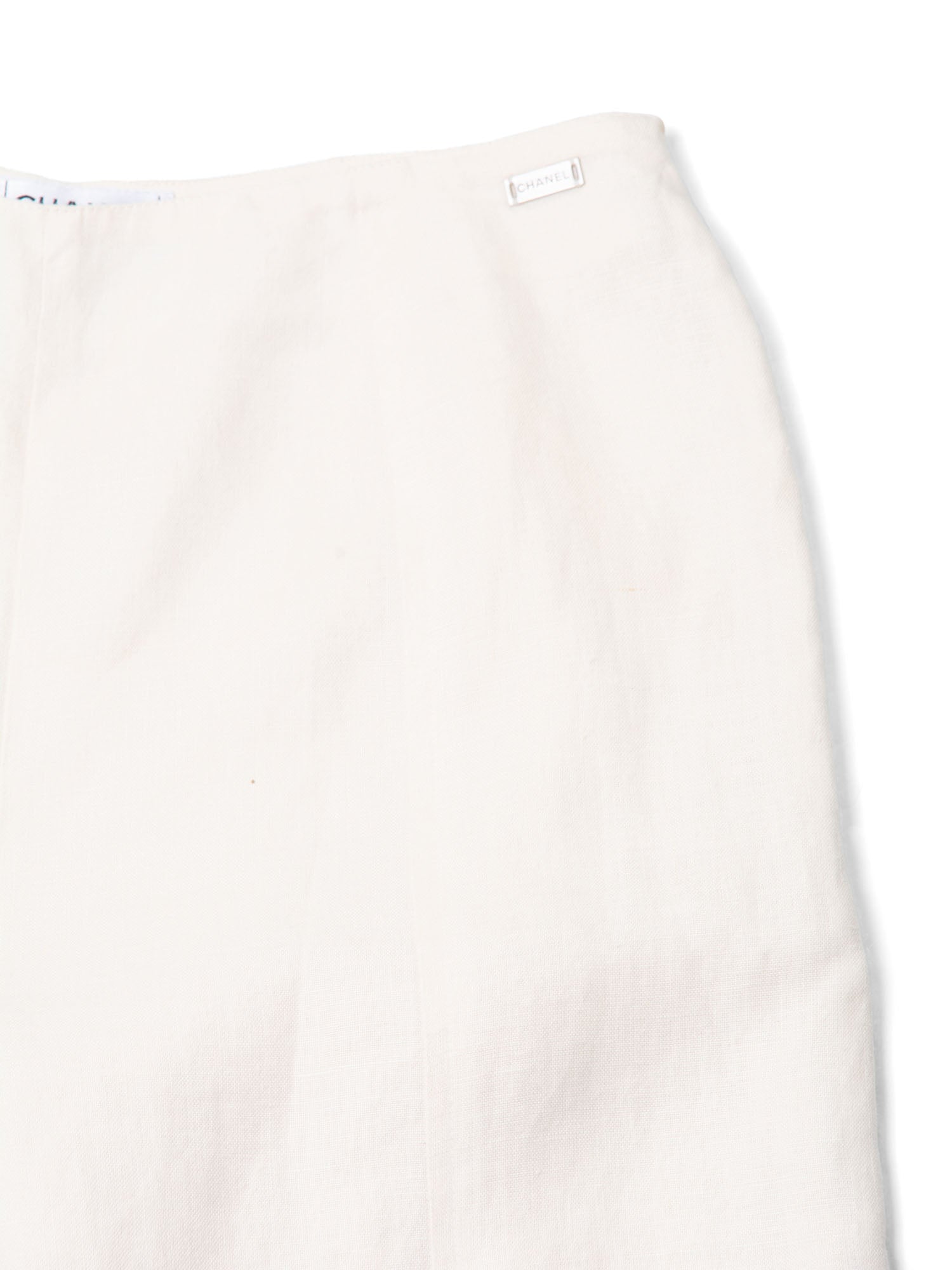 Chanel CC Logo Linen High Waisted Straight Leg Pants Ivory