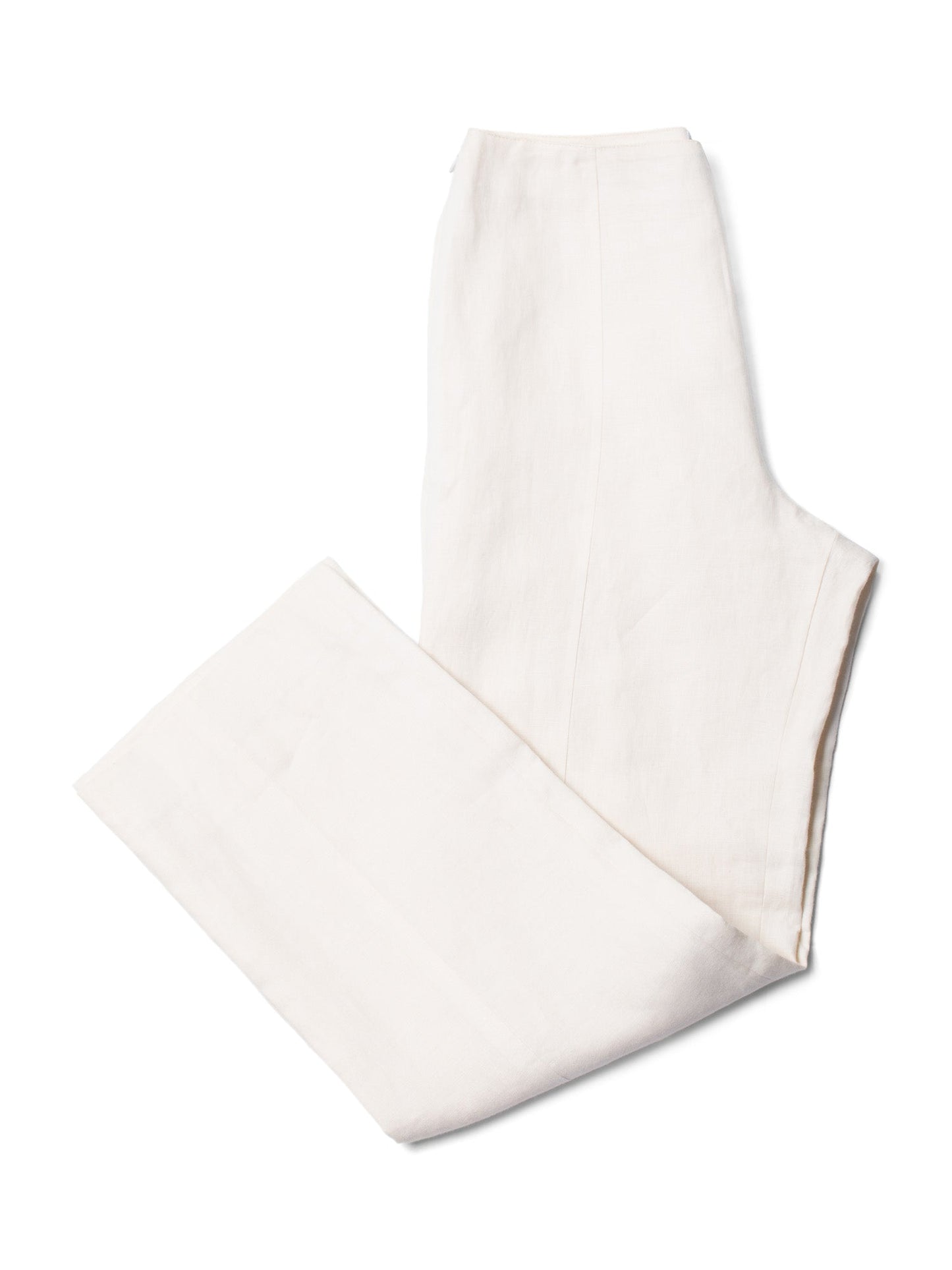 Chanel CC Logo Linen High Waisted Straight Leg Pants Ivory