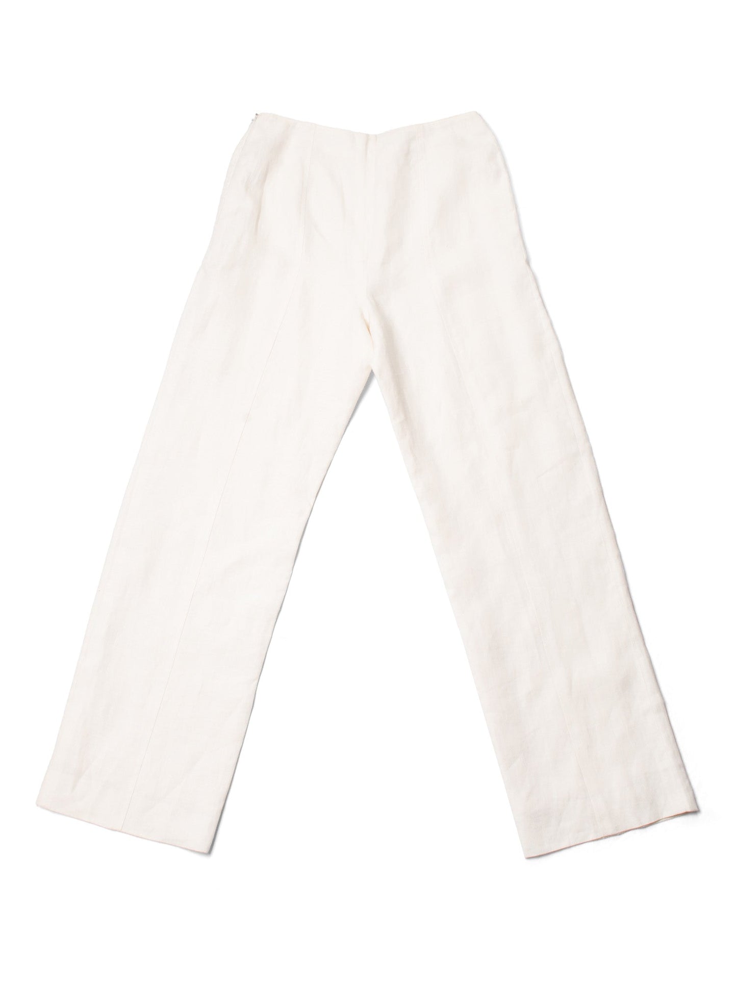 Chanel CC Logo Linen High Waisted Straight Leg Pants Ivory