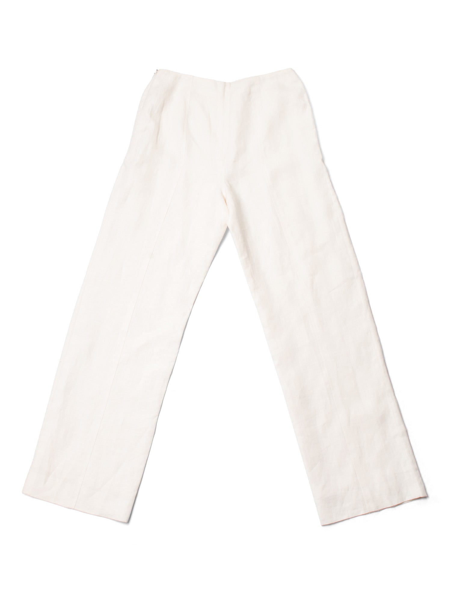Chanel CC Logo Linen High Waisted Straight Leg Pants Ivory