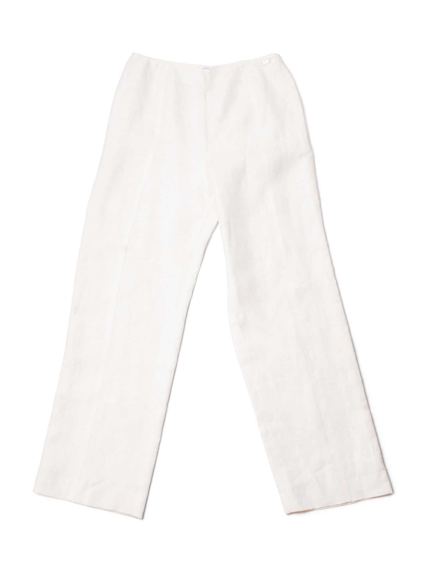 Chanel CC Logo Linen High Waisted Straight Leg Pants Ivory
