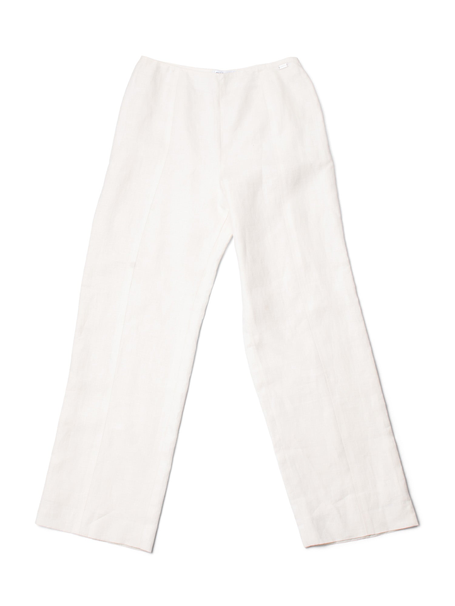 Chanel CC Logo Linen High Waisted Straight Leg Pants Ivory
