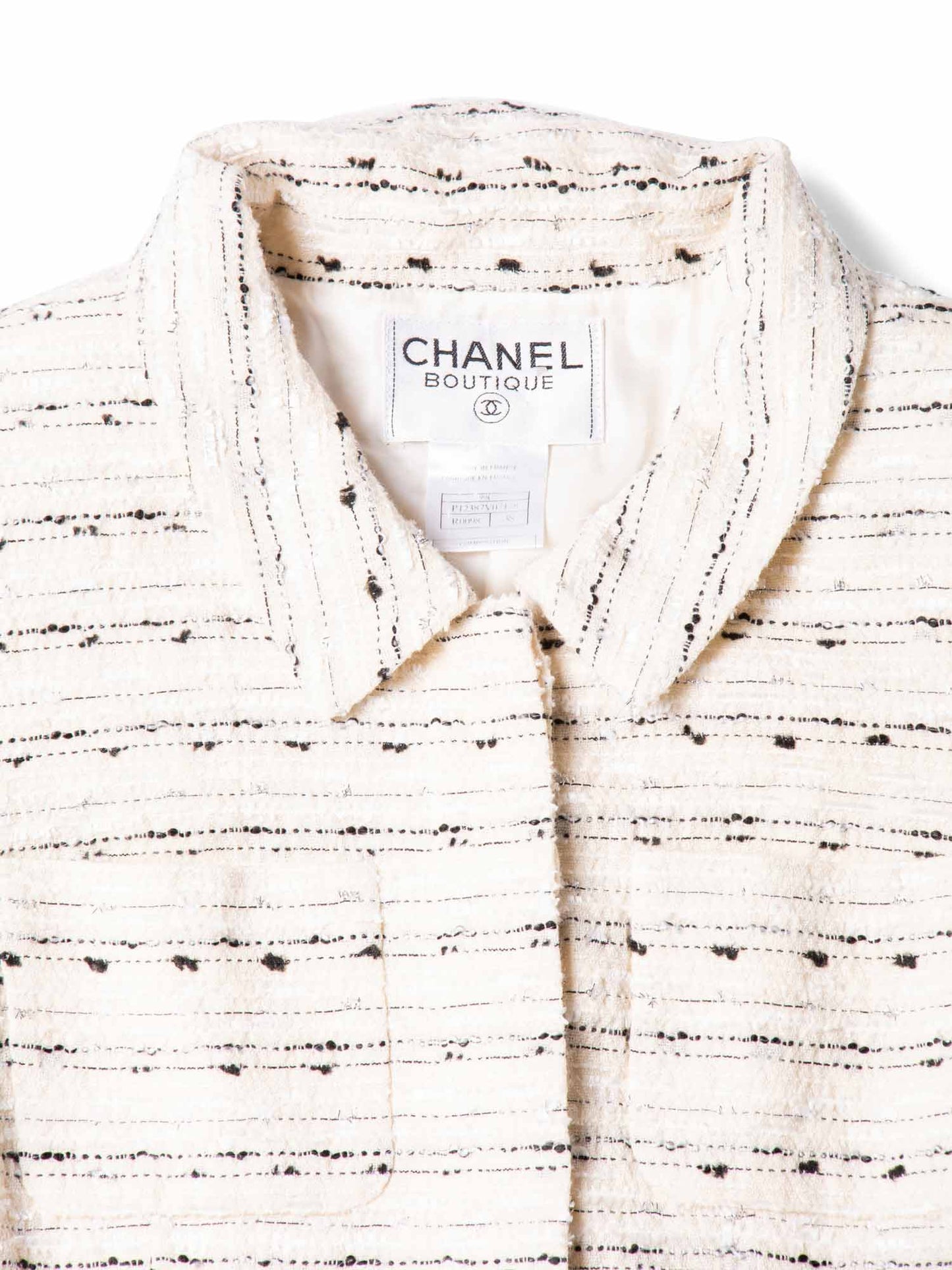 Chanel CC Logo Lurex Tweed Cropped Jacket Ivory Black