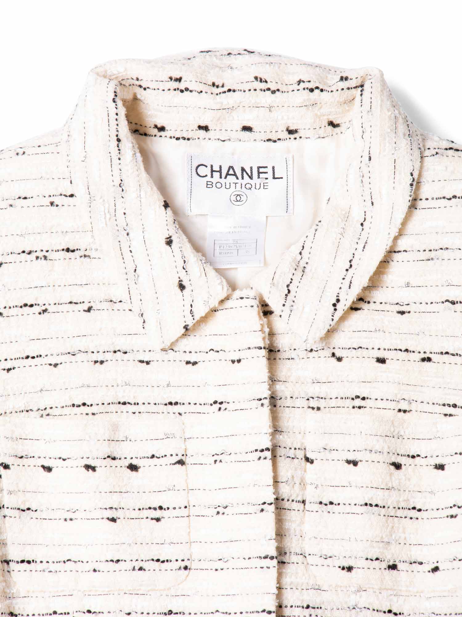 Chanel CC Logo Lurex Tweed Cropped Jacket Ivory Black
