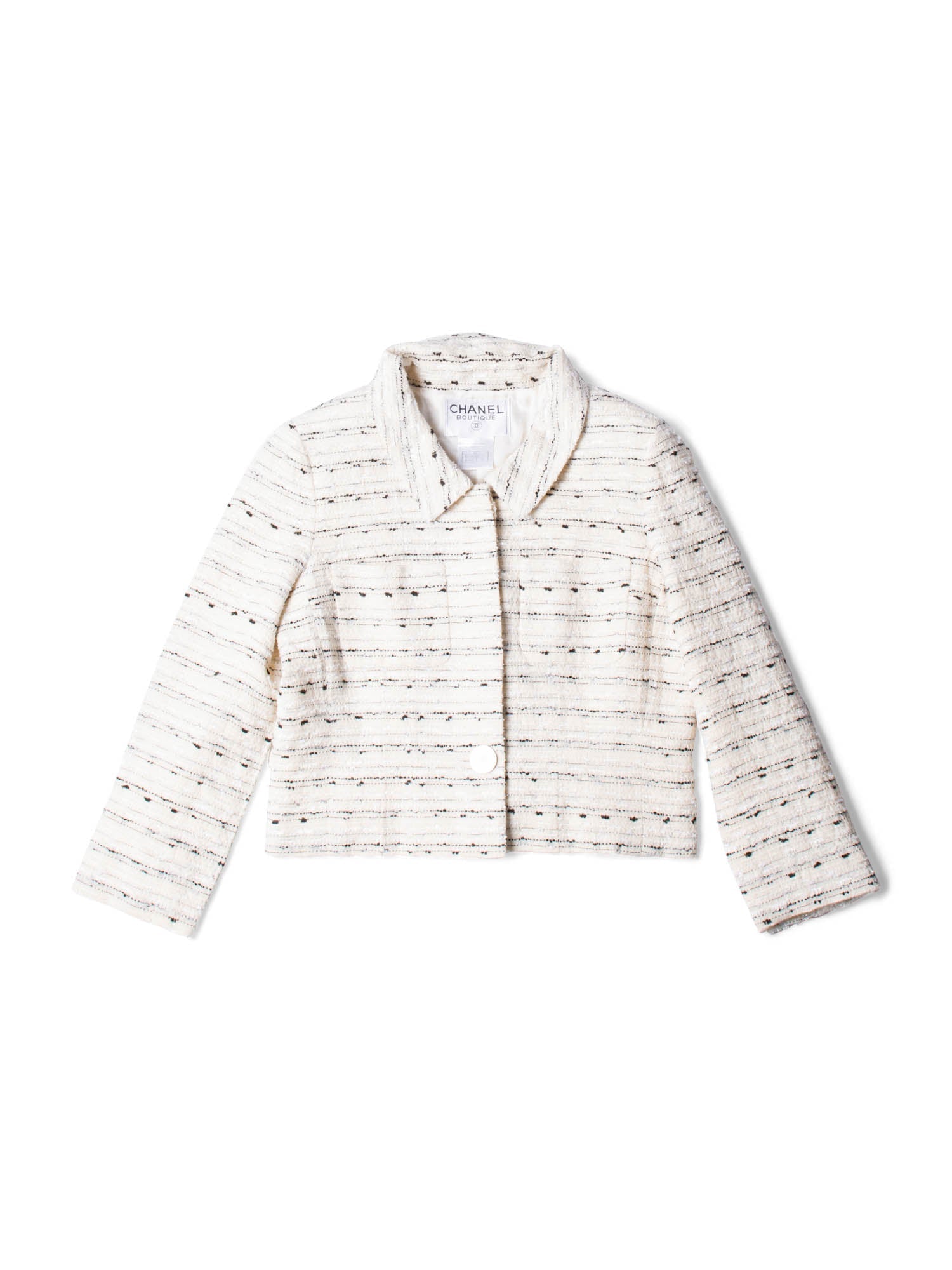 Chanel CC Logo Lurex Tweed Cropped Jacket Ivory Black