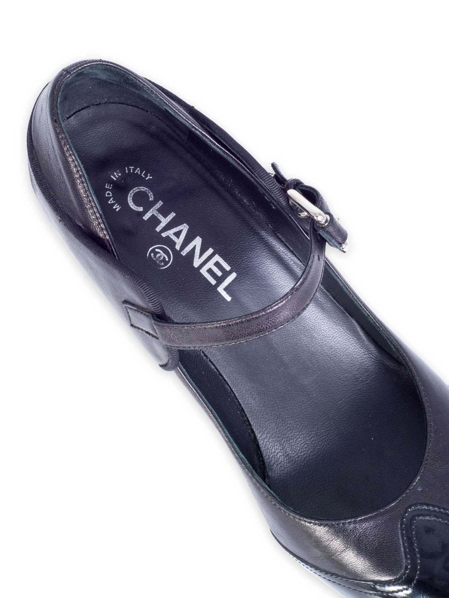 Chanel CC Logo Mary Jane Cap Toe Block Heels Black