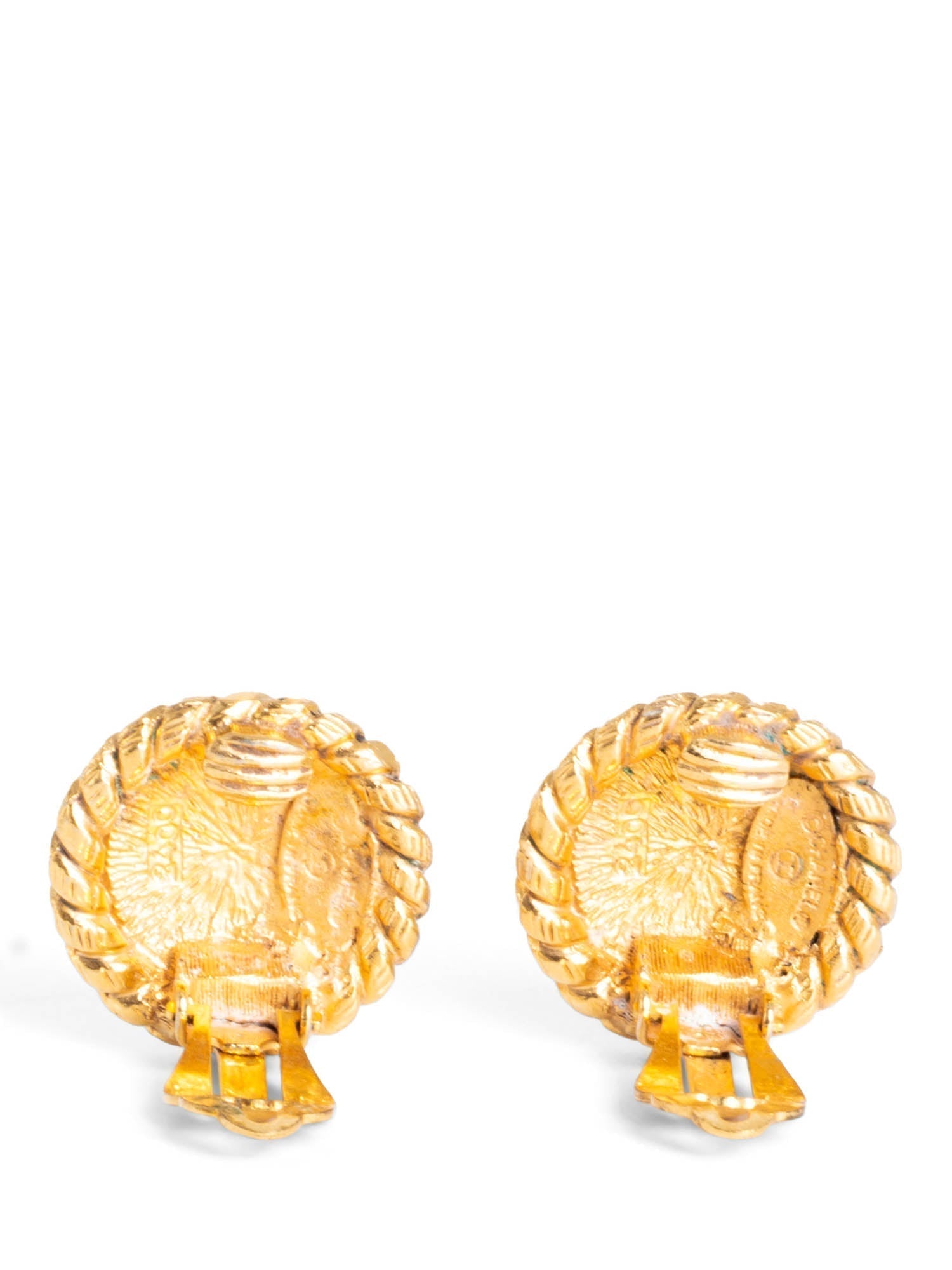 Chanel CC Logo Medallion Earrings Gold