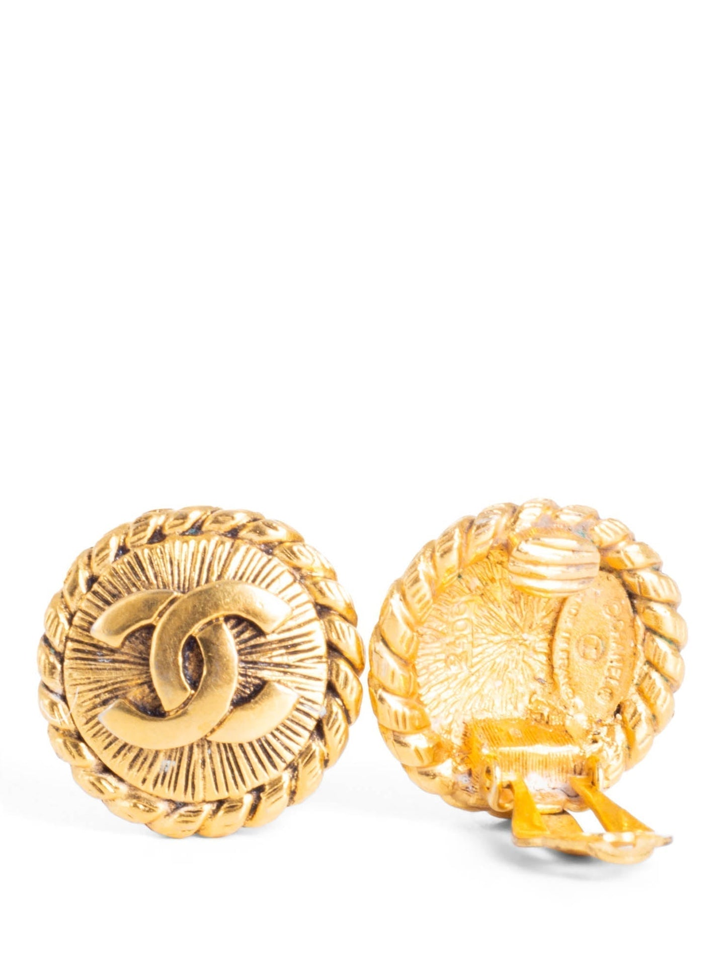 Chanel CC Logo Medallion Earrings Gold