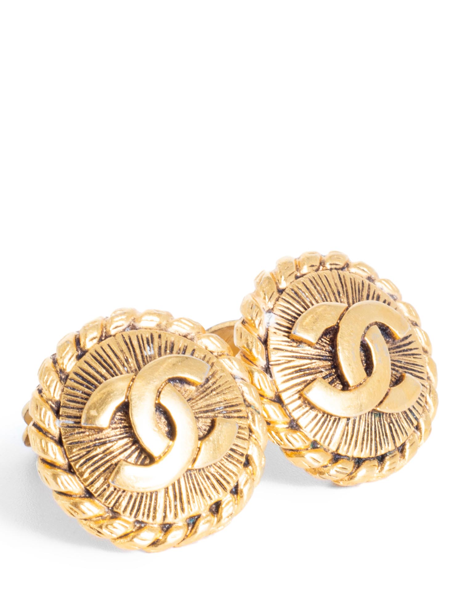 Chanel CC Logo Medallion Earrings Gold