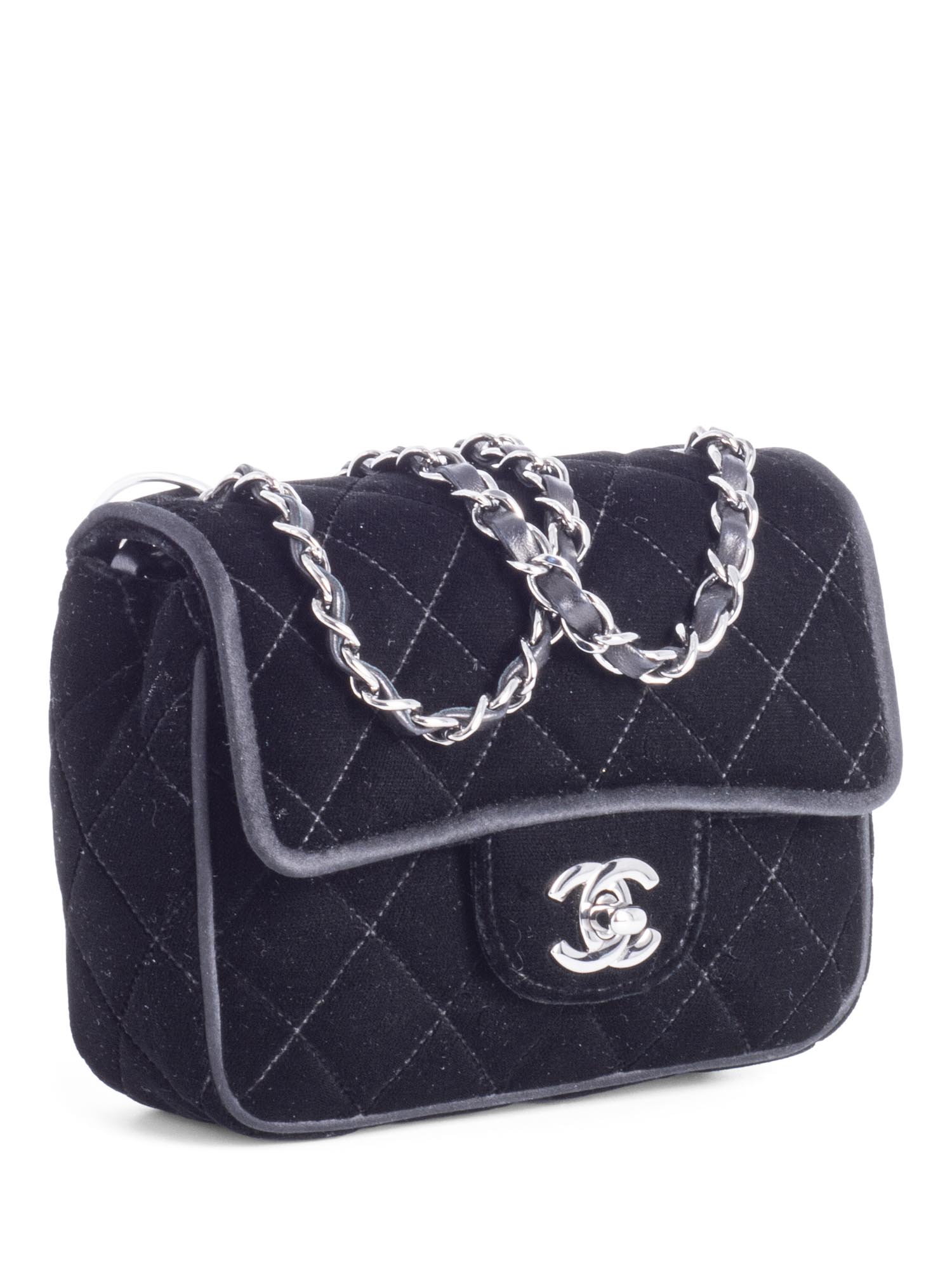 Chanel CC Logo Mini Velvet Single Flap Bag Black
