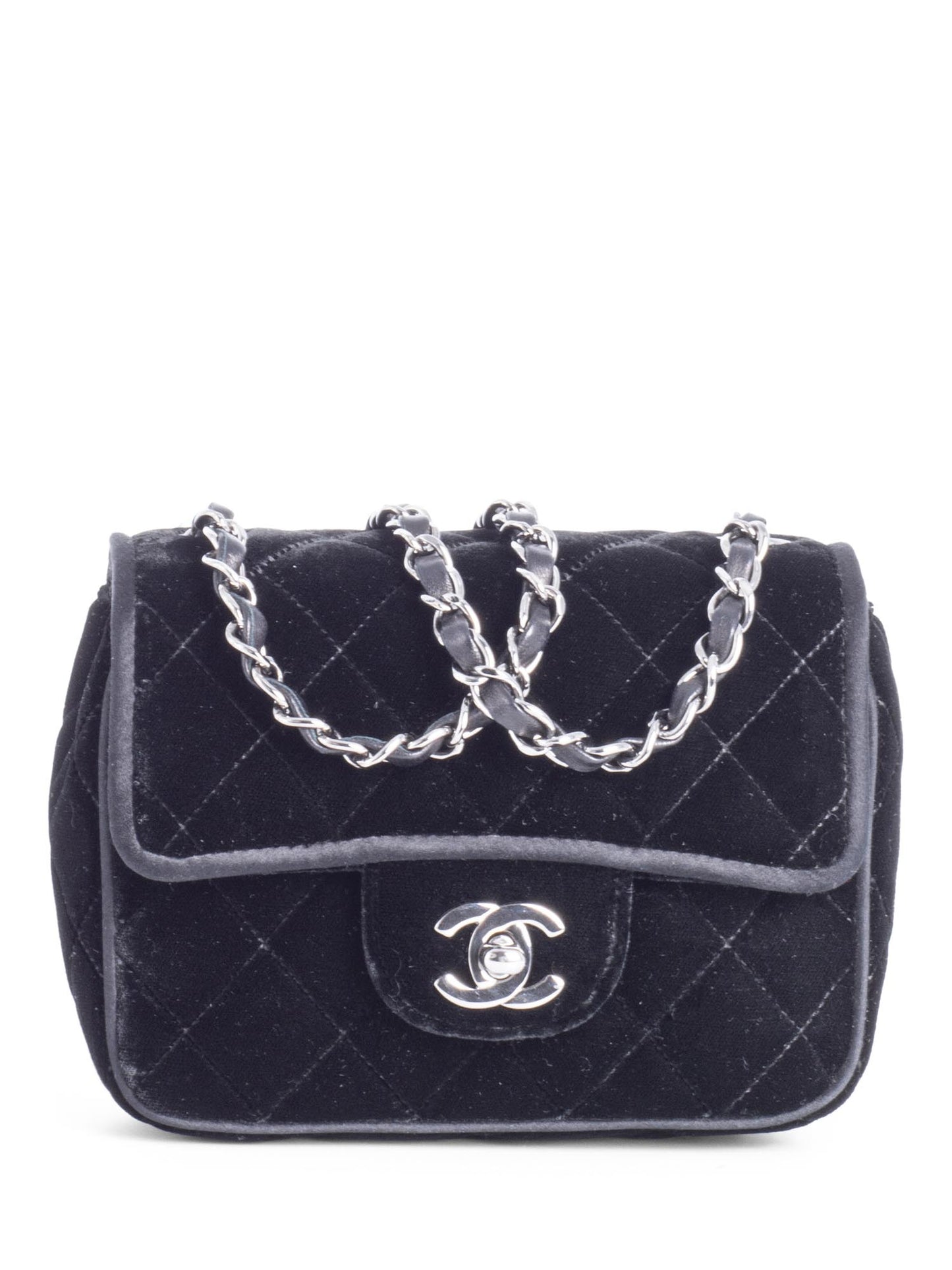 Chanel CC Logo Mini Velvet Single Flap Bag Black