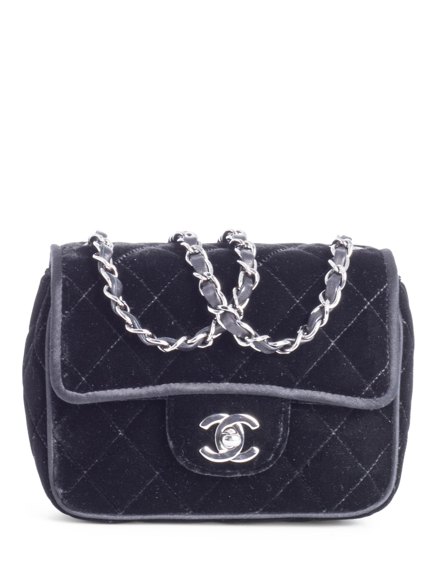 Chanel CC Logo Mini Velvet Single Flap Bag Black