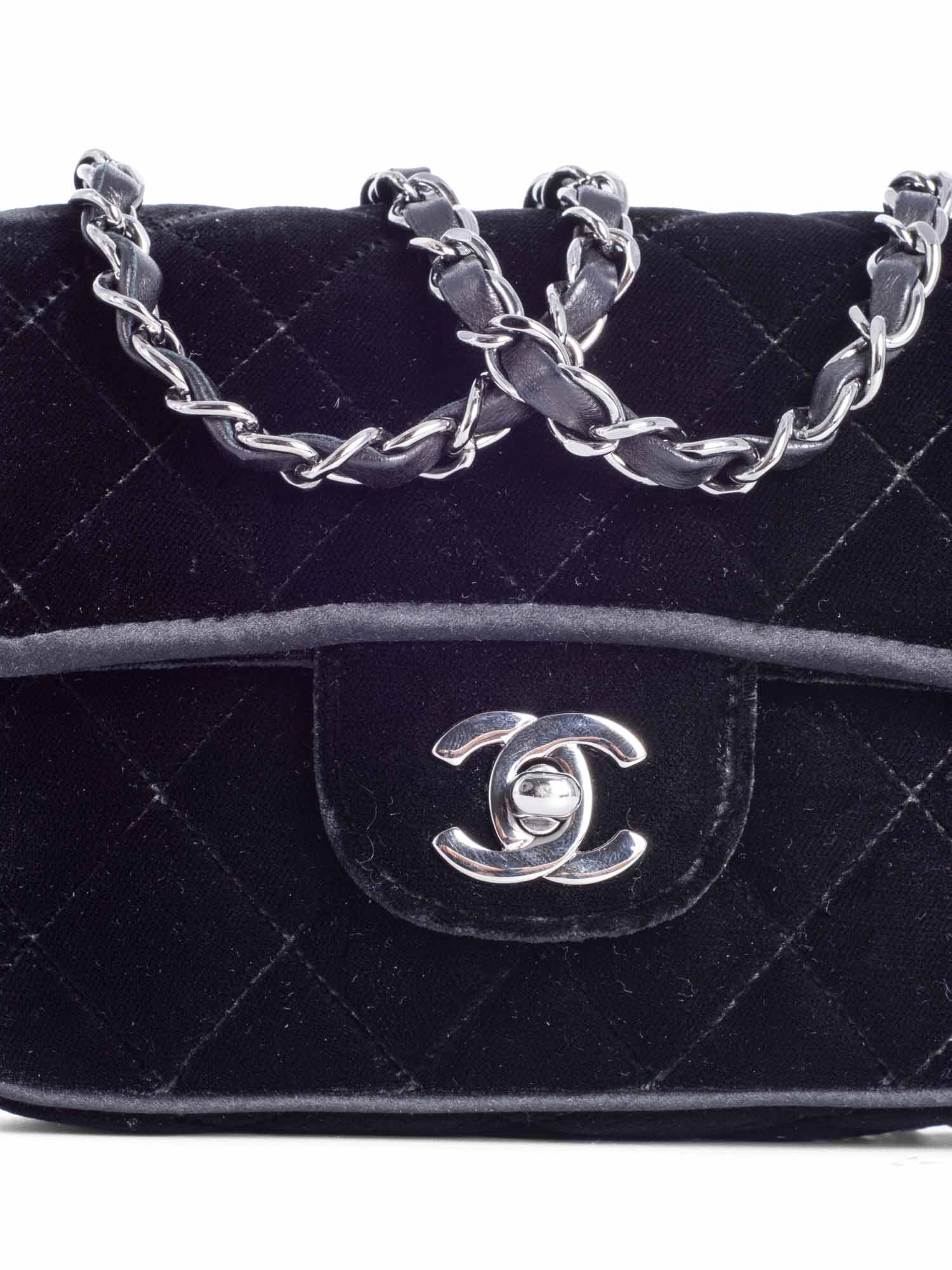 Chanel CC Logo Mini Velvet Single Flap Bag Black