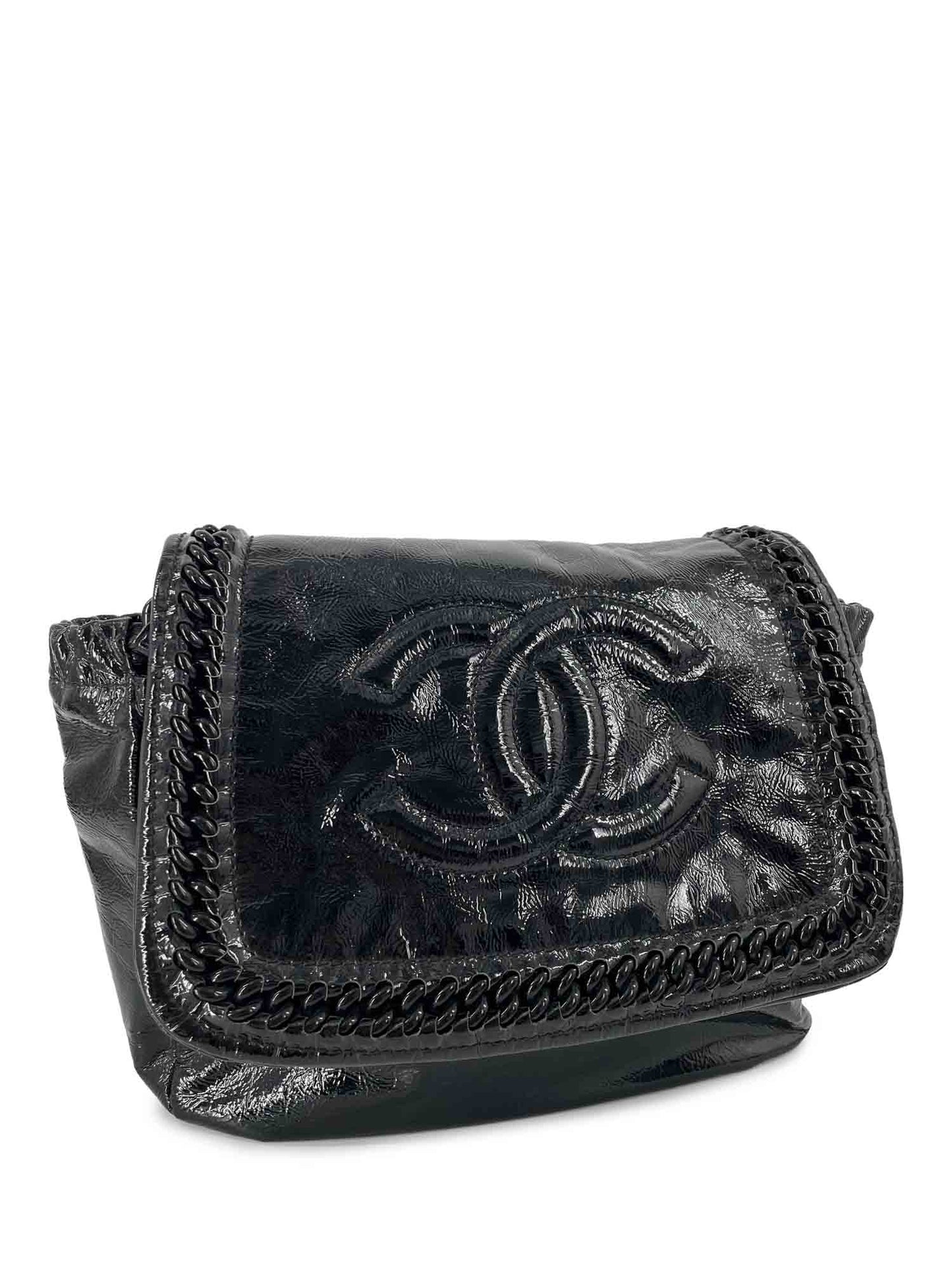 Chanel CC Logo Patent Leather Modern Chain Flap Bag Black