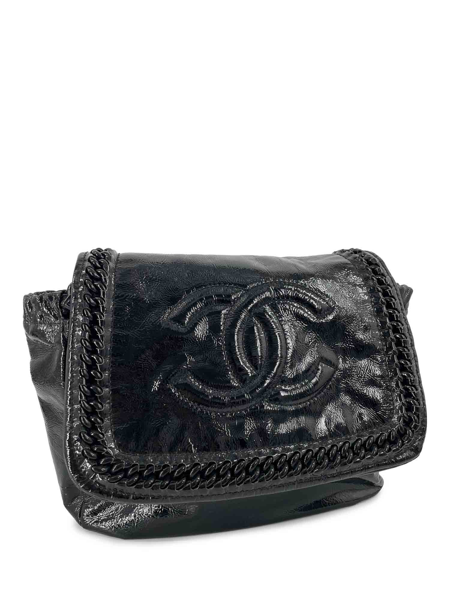 Chanel CC Logo Patent Leather Modern Chain Flap Bag Black