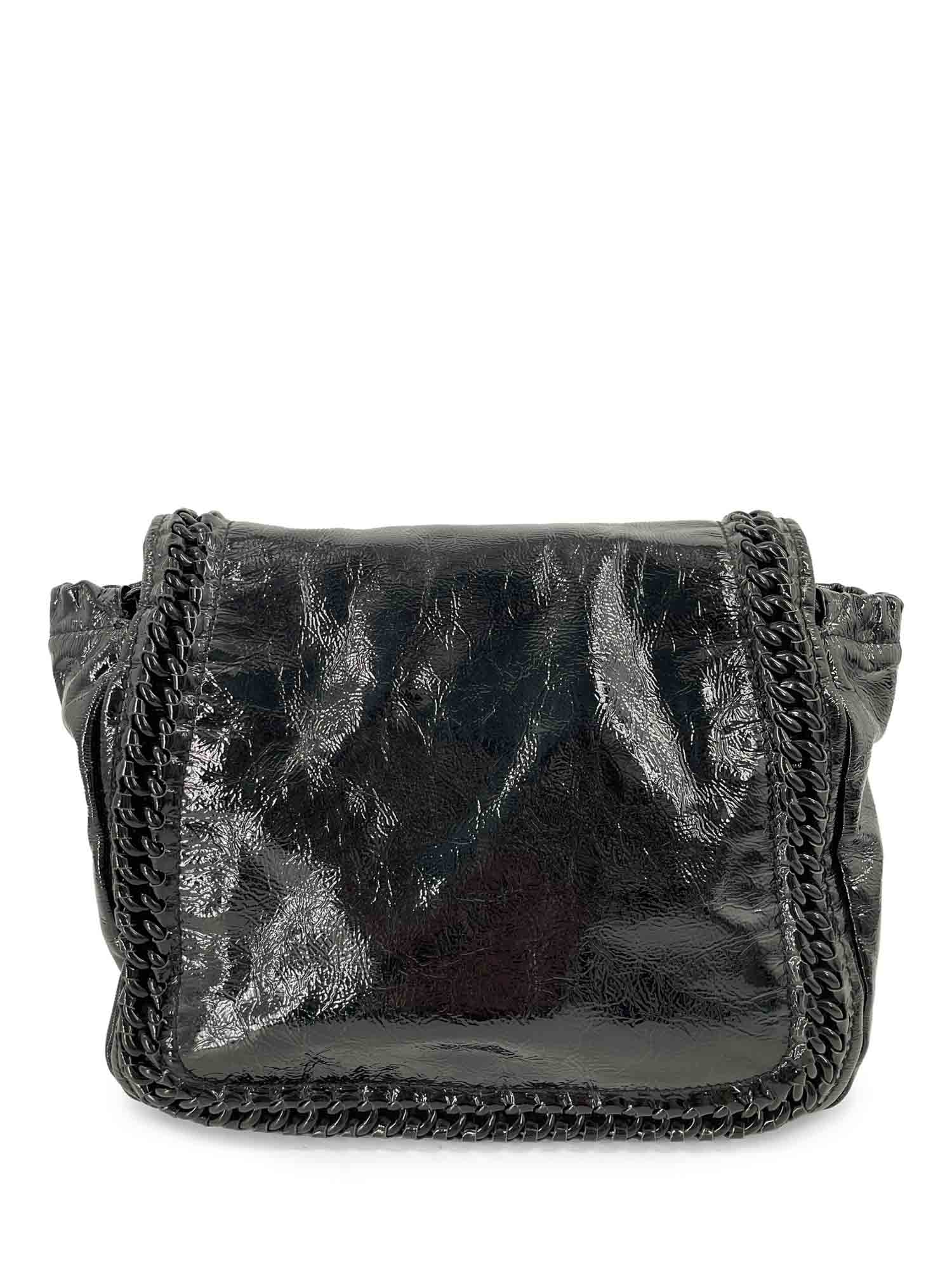 Chanel CC Logo Patent Leather Modern Chain Flap Bag Black