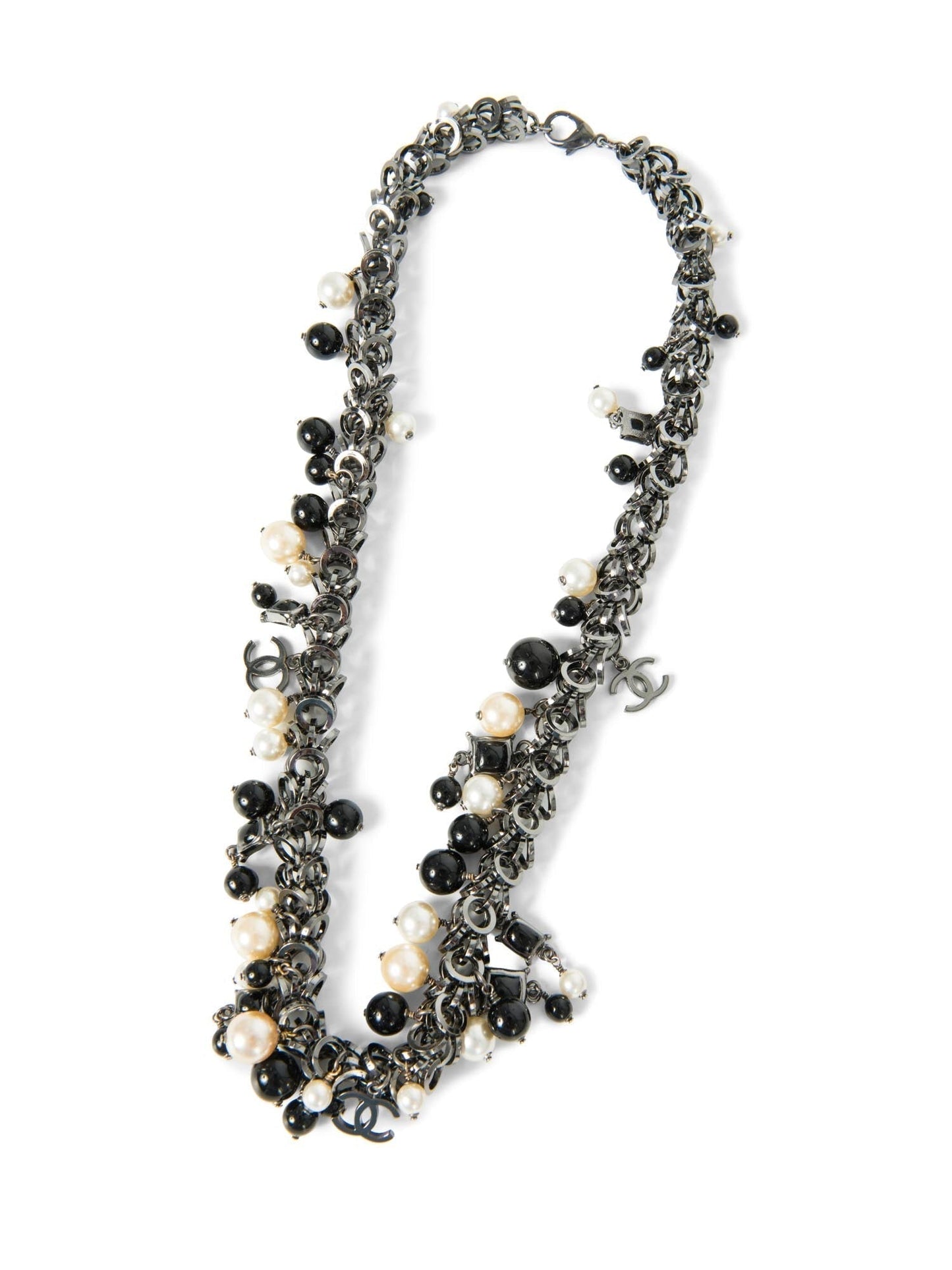 Chanel CC Logo Pearl Runway Necklace Black White