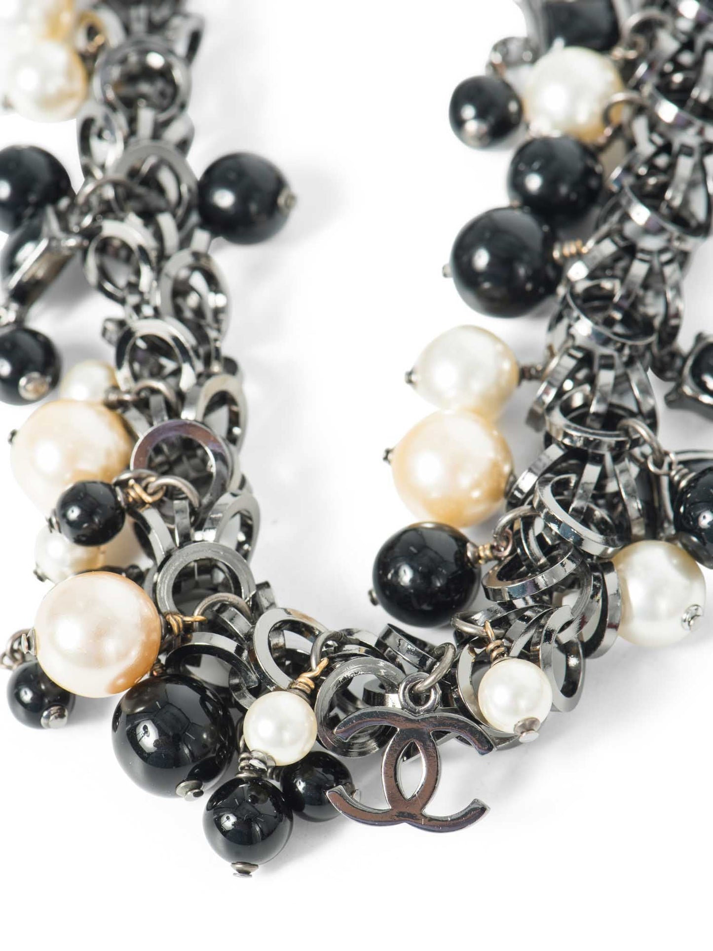 Chanel CC Logo Pearl Runway Necklace Black White