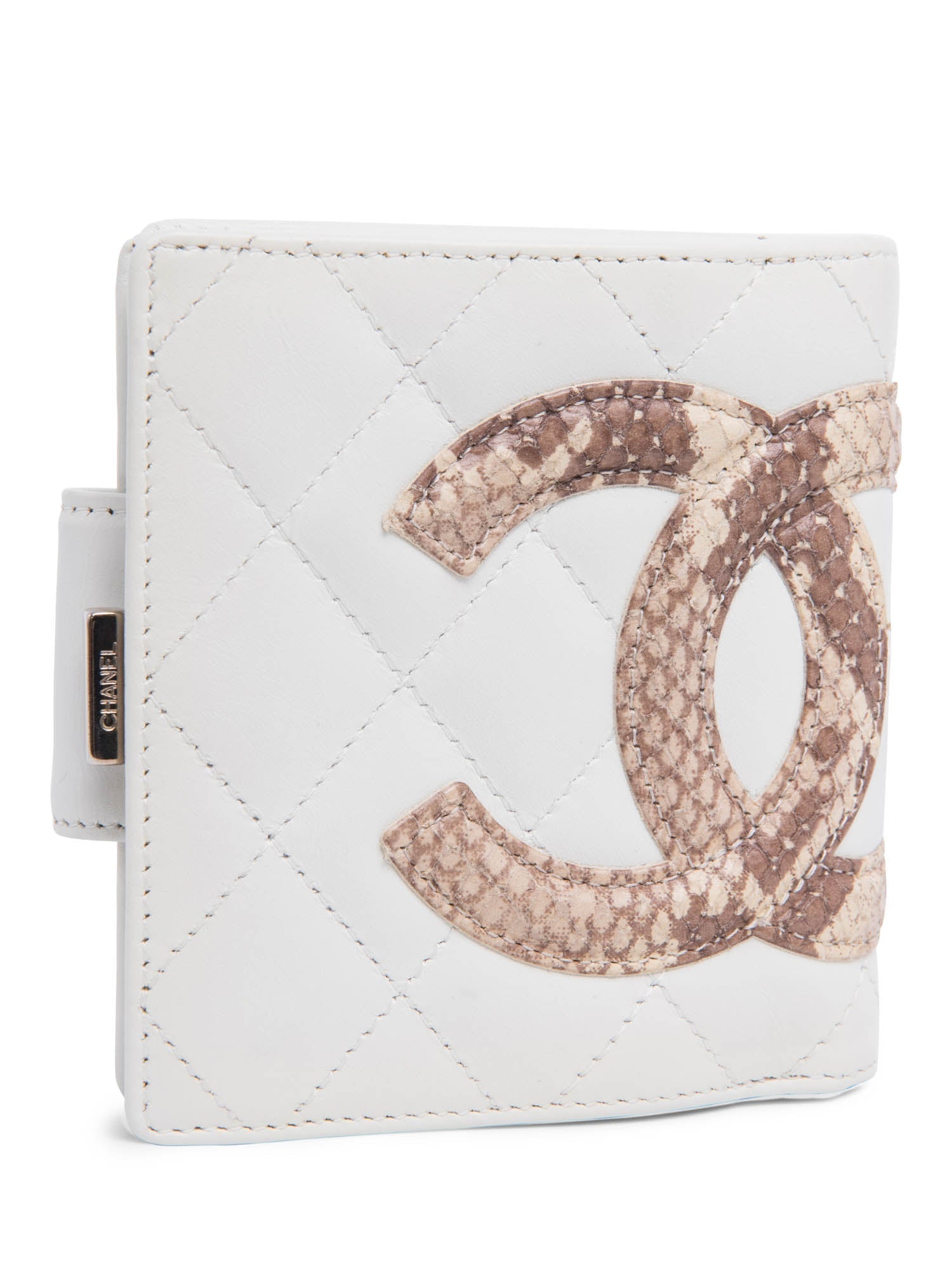 Chanel CC Logo Python Quilted Cambon Wallet White