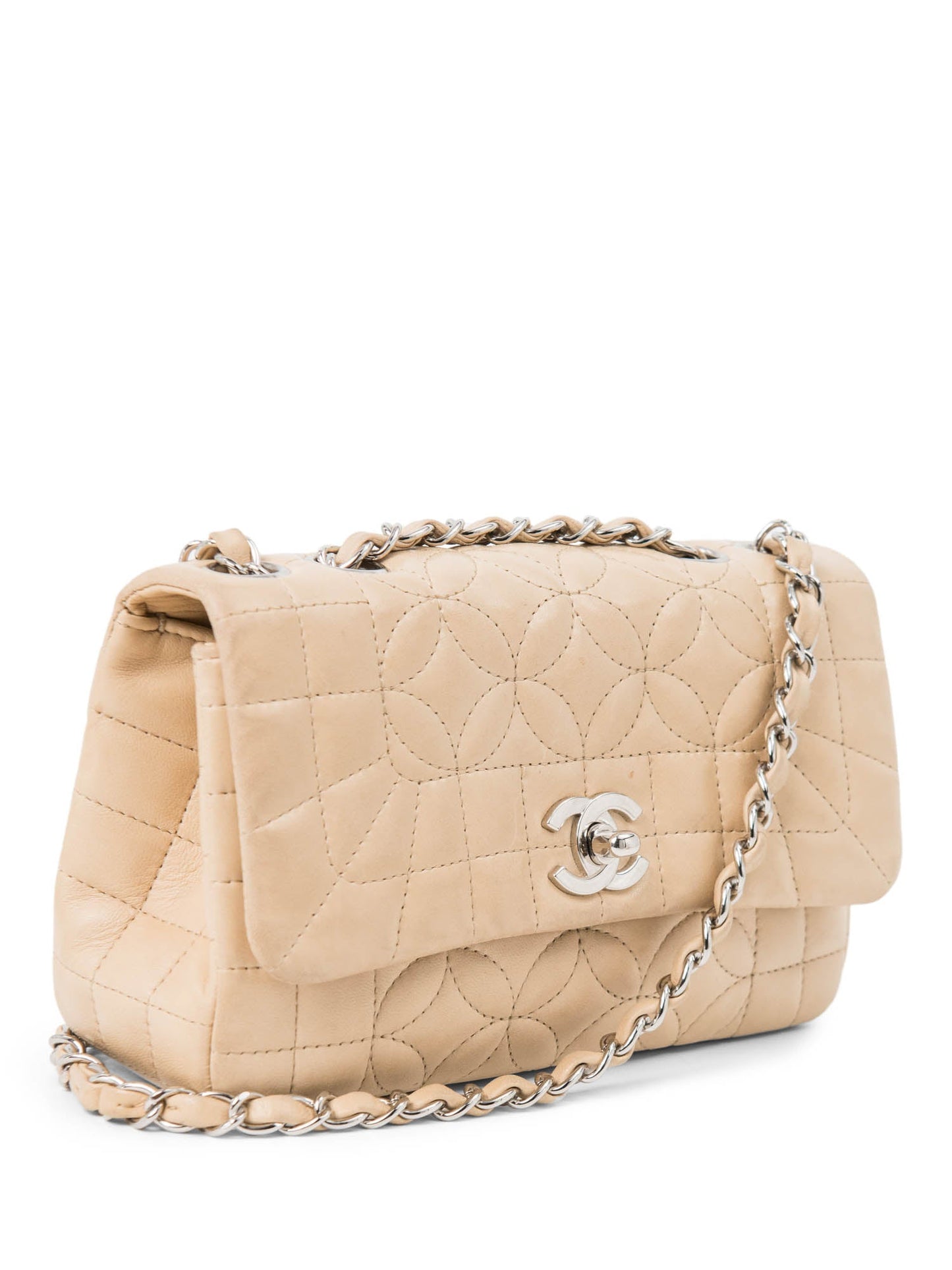Chanel CC Logo Quilted Camellia Leather Mini Bag Beige
